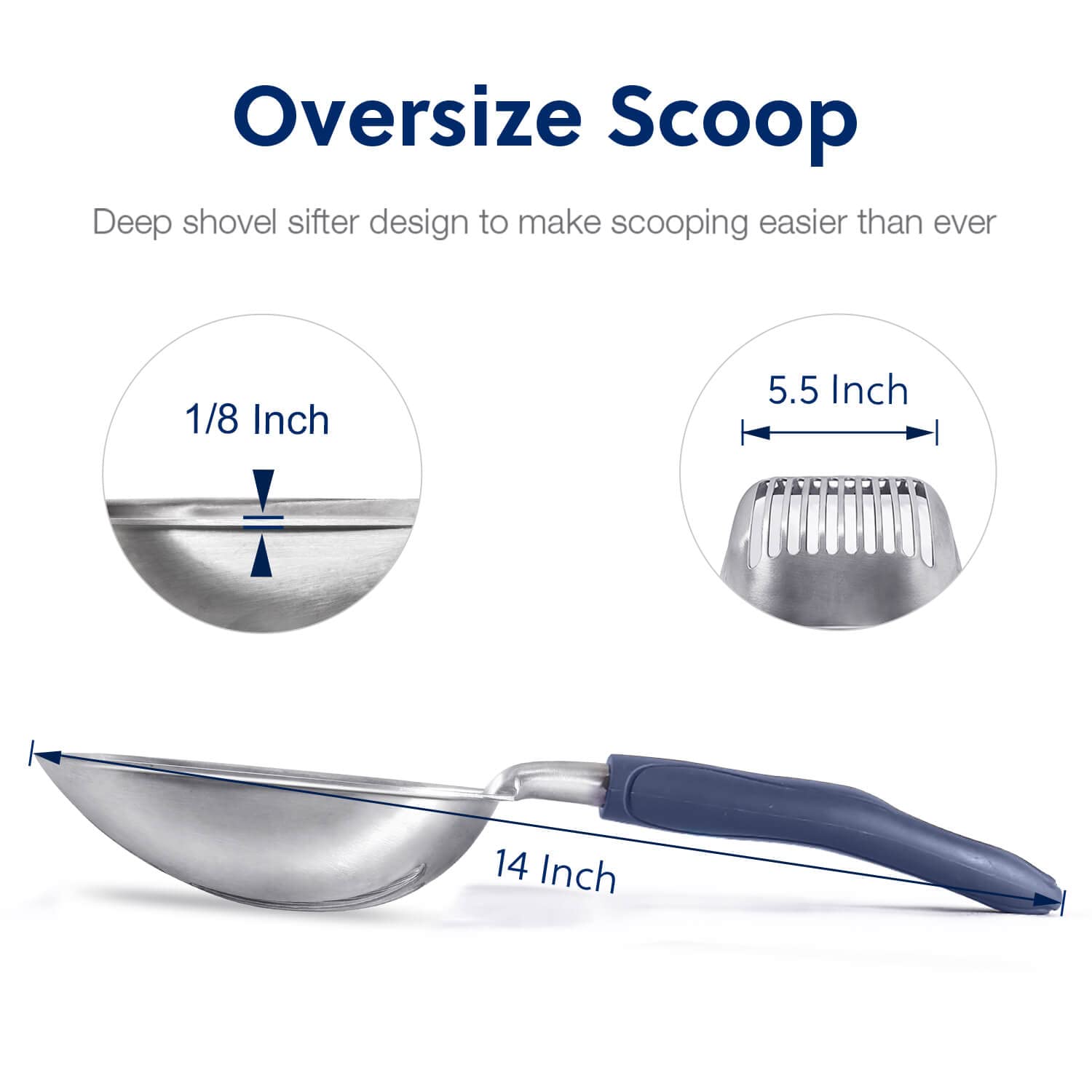 WePet Cat Litter Scoop - Durable Aluminum Alloy Sifter, Large Size, Blue Handle