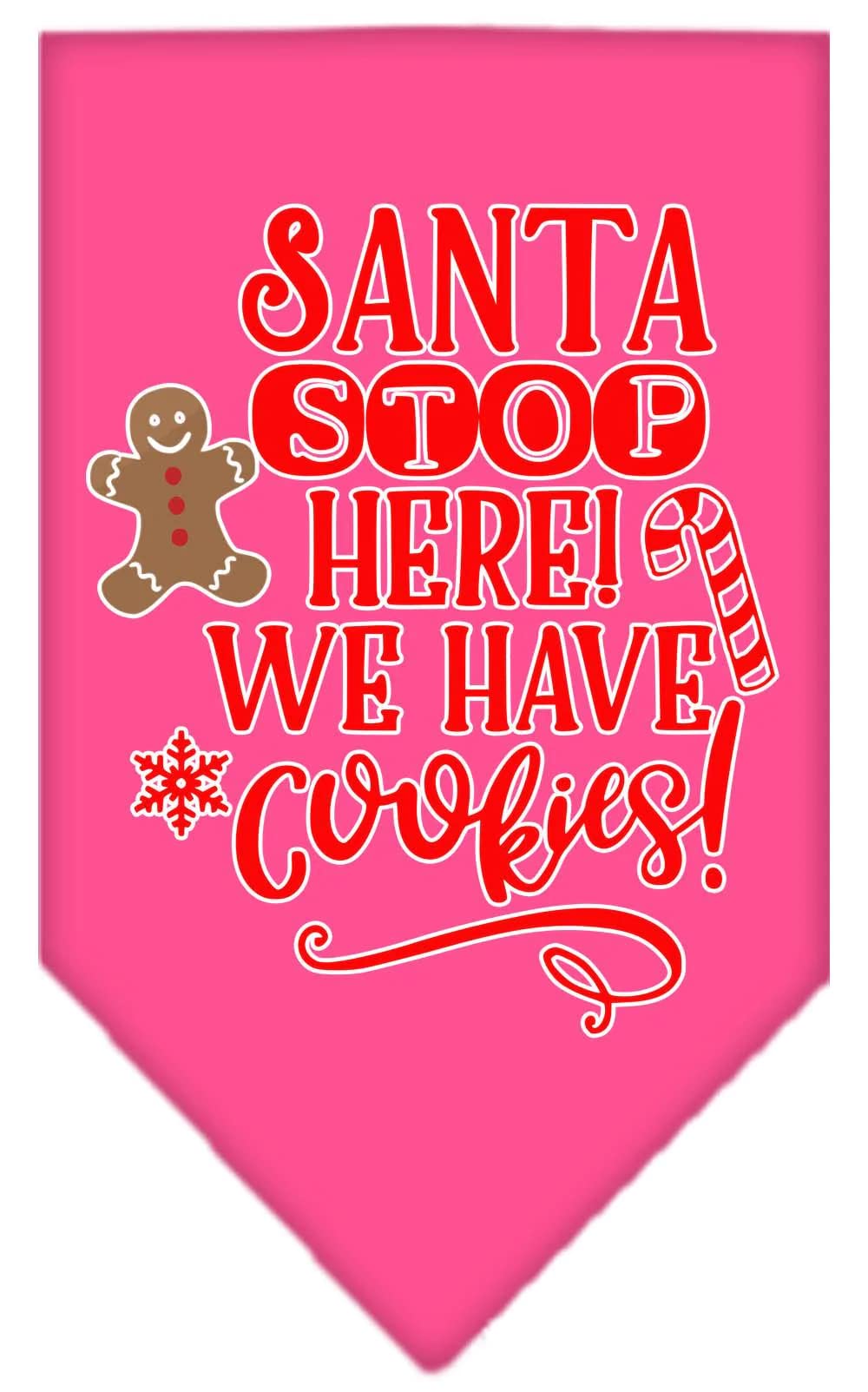 Christmas Pet and Dog Bandana Screen Printed, "Santa, Stop Here! We Have Cookies!" White Small