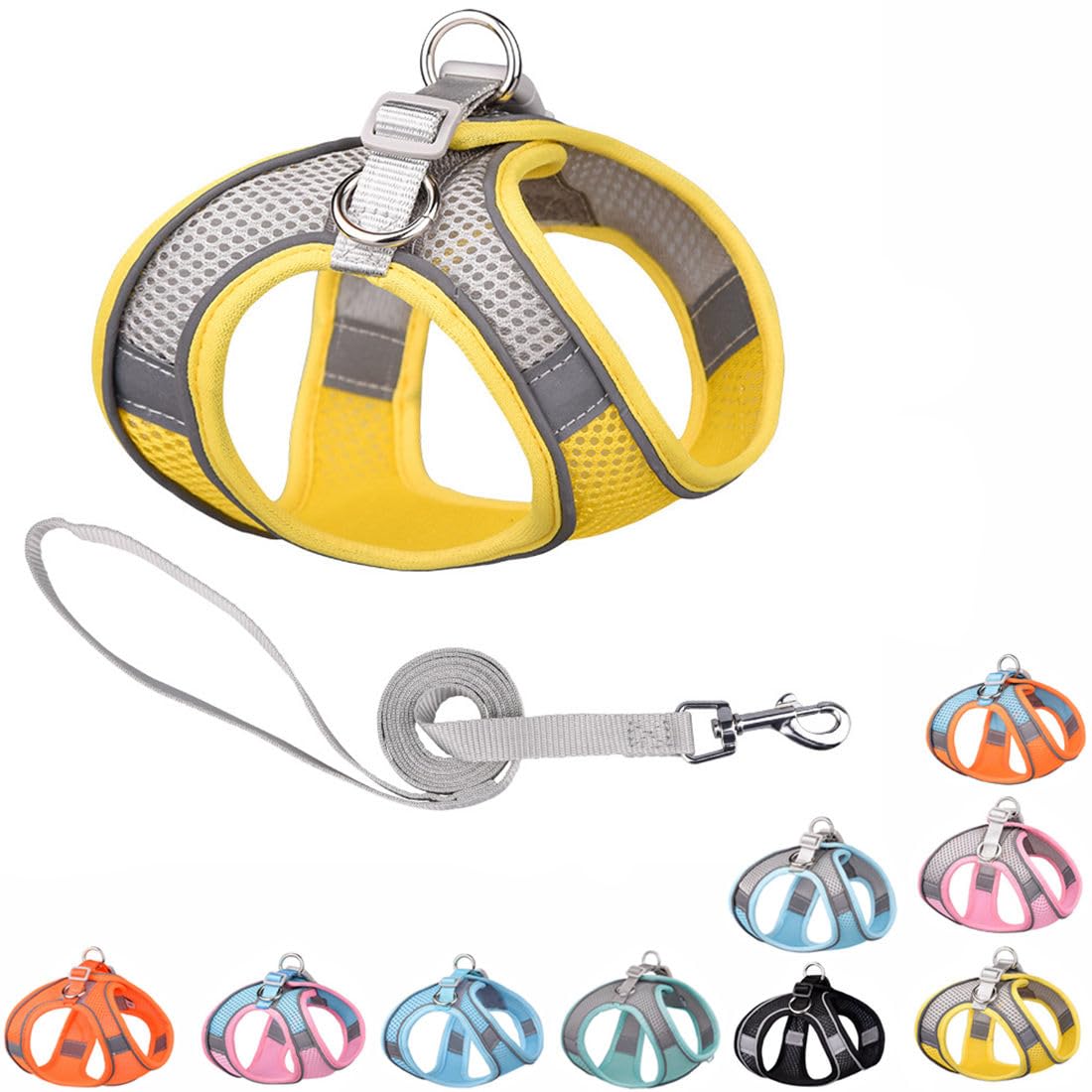 Yellow Dog Harness For Small Dogs, No-Pull Puppy Harness And Ith Leash For Easy Walk, Breathable Mesh Reflective Cat Vest For Xx