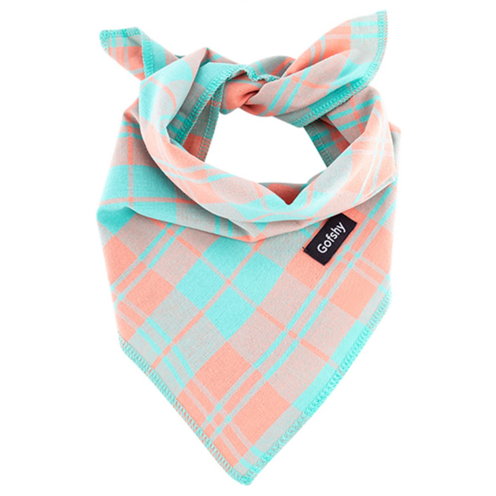 Gofshy Spring Dog Bandana Large-Dog Scarf Vibrant Color Orange Green Plaid Printing Adjustable Bib Handkerchief Accessories For 