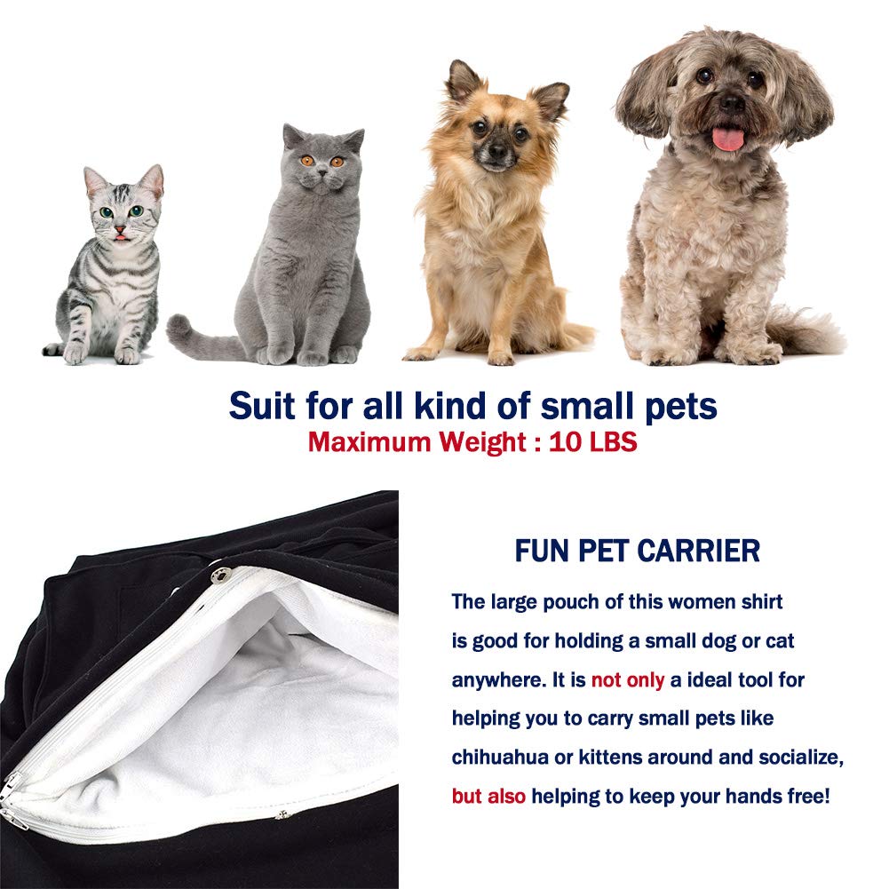 Unisex Pet Carrier Hoodie Cat Dog Pouch Holder Sweatshirt Shirt Top 3Xl Black