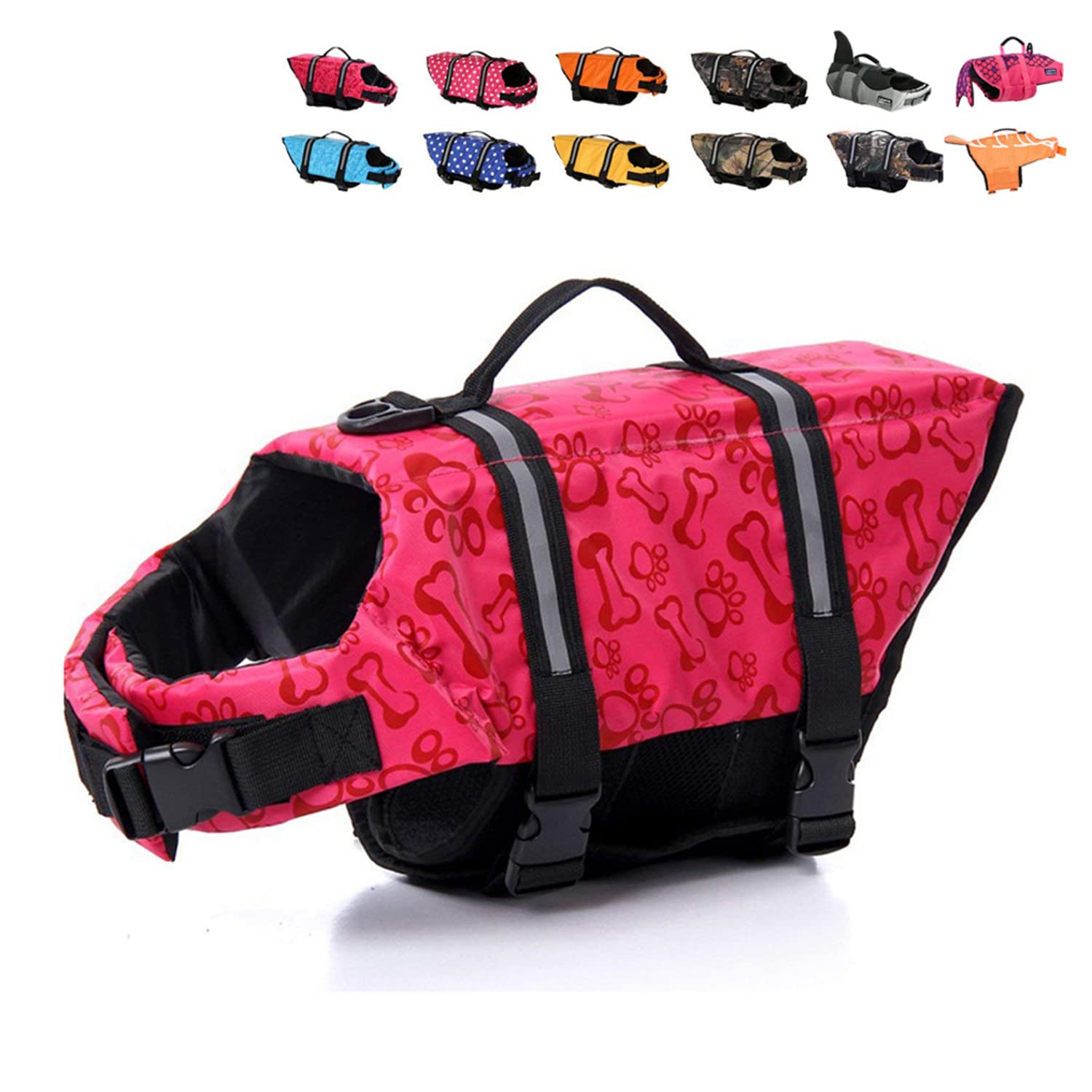 Haocoo Dog Life Jacket Vest Saver Safety Swimsuit Preserver With Reflective Stripes/Adjustable Belt Dogs Pink Bone,L