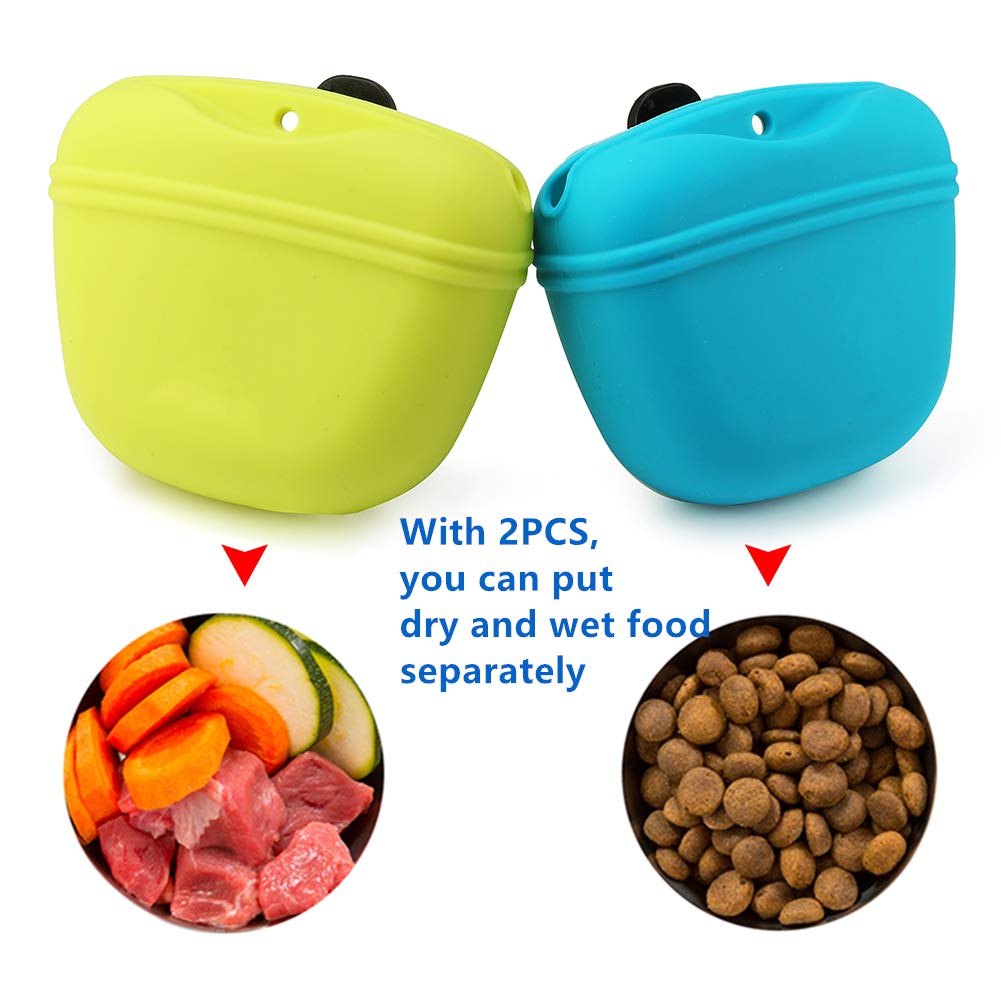 RoyalCare Silicone Dog Treat Pouch-Small Training Bag-Portable Dog Treat Bag for Leash with Magnetic Closure and Waist Clip - 2p