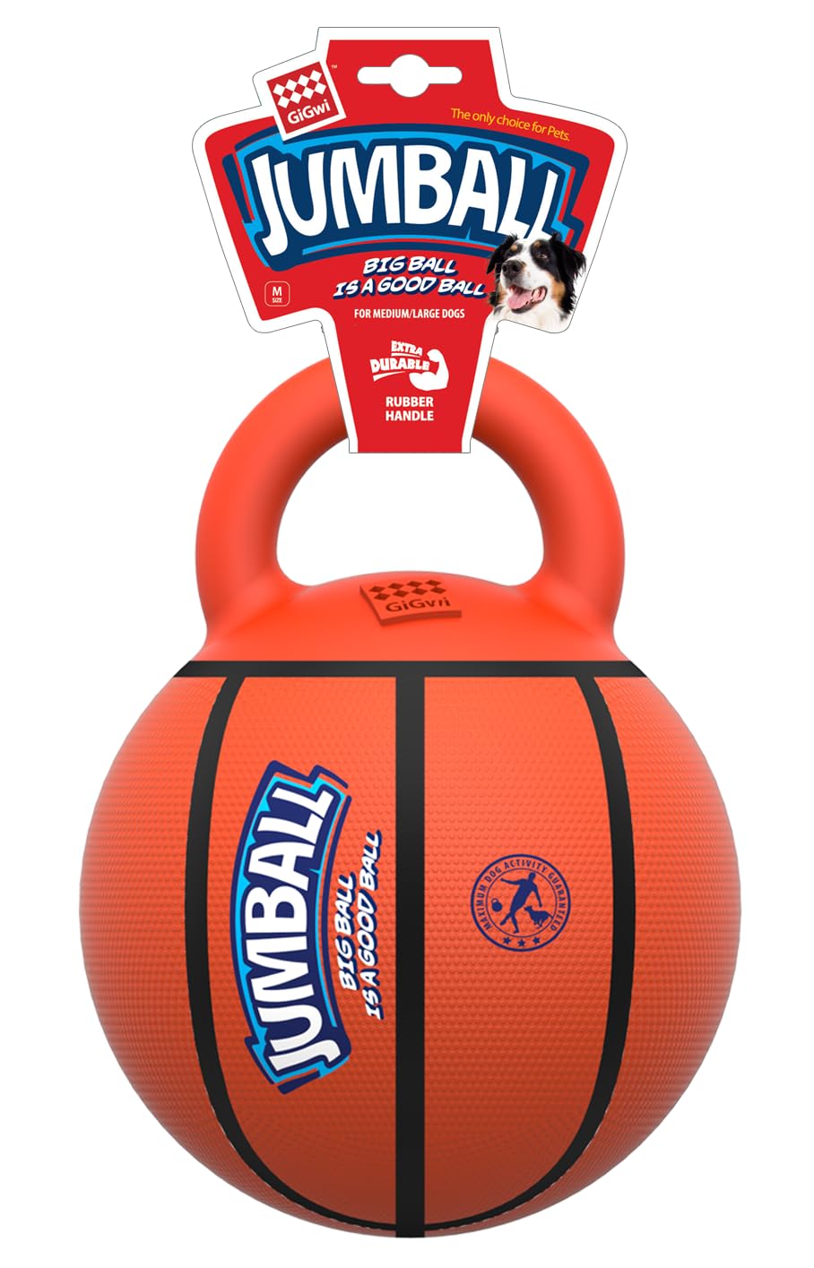 GiGwi Jumball Basketball for Dogs, Durable Rubber Ball for Interactive Rough Play, Grippable Handle for Tug, Fetch, Toss, Includ