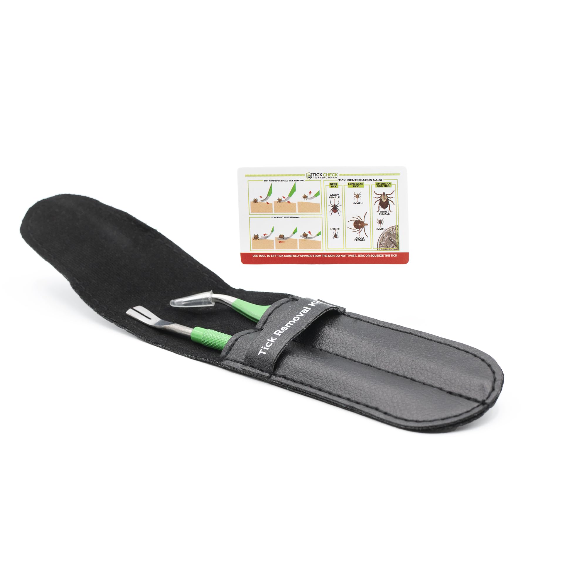 Tickcheck Premium Tick Remover Kit - Stainless Steel Tick Remover + Tweezers, Leather Case, And Free Pocket Tick Identification