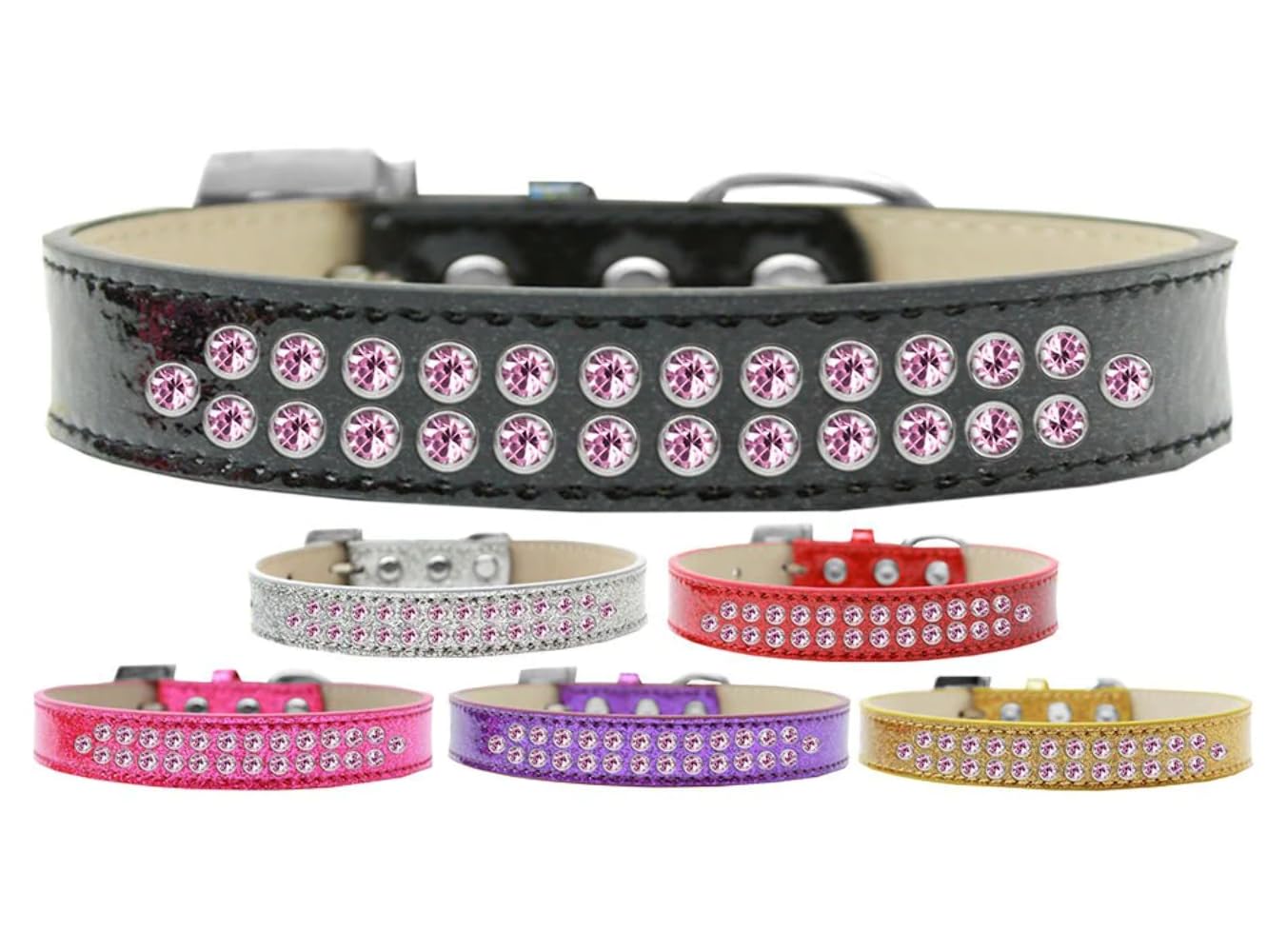 Dog, Puppy & Pet Ice Cream Collar, Two Row Light Pink Crystal Rimsets Red 20