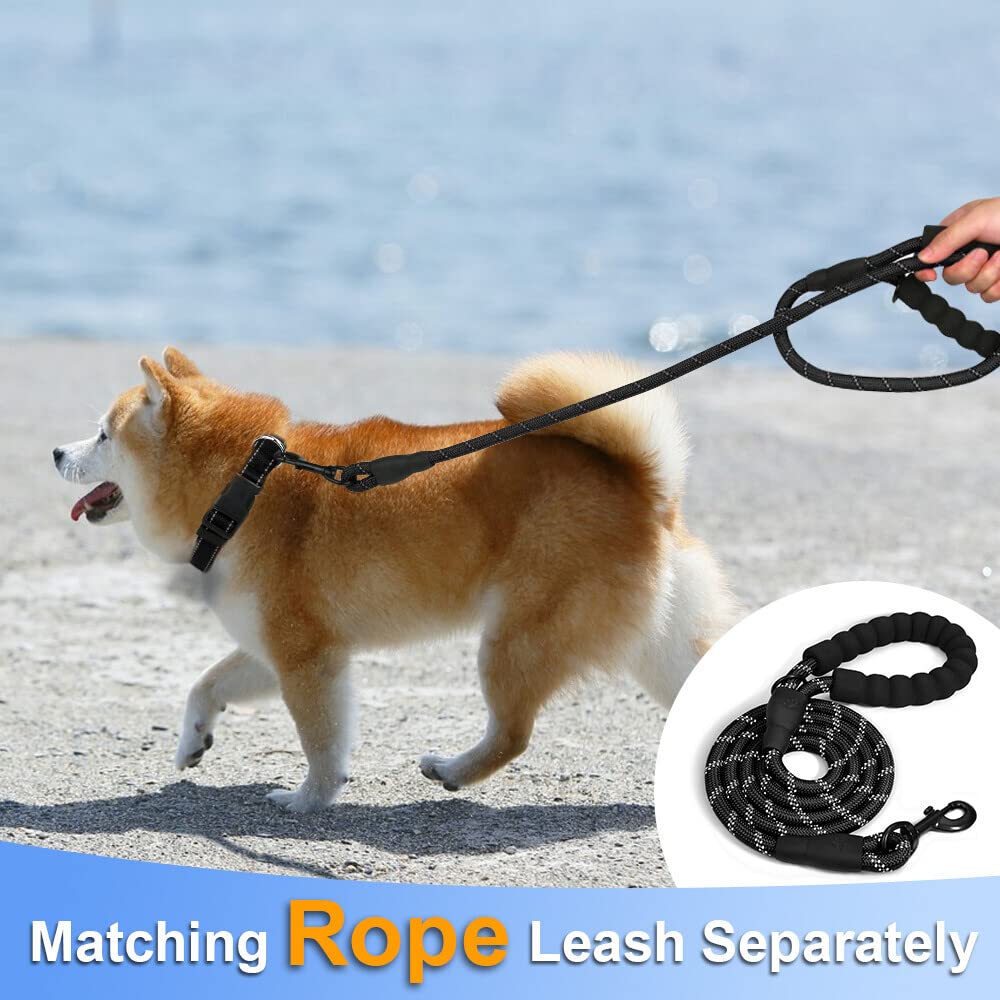 Taglory Reflective Adjustable Dog Collars For Puppy Small Medium Large Dogs, Thin Nylon Webbing And Quick Release Plastic Buckle(Black Medium)