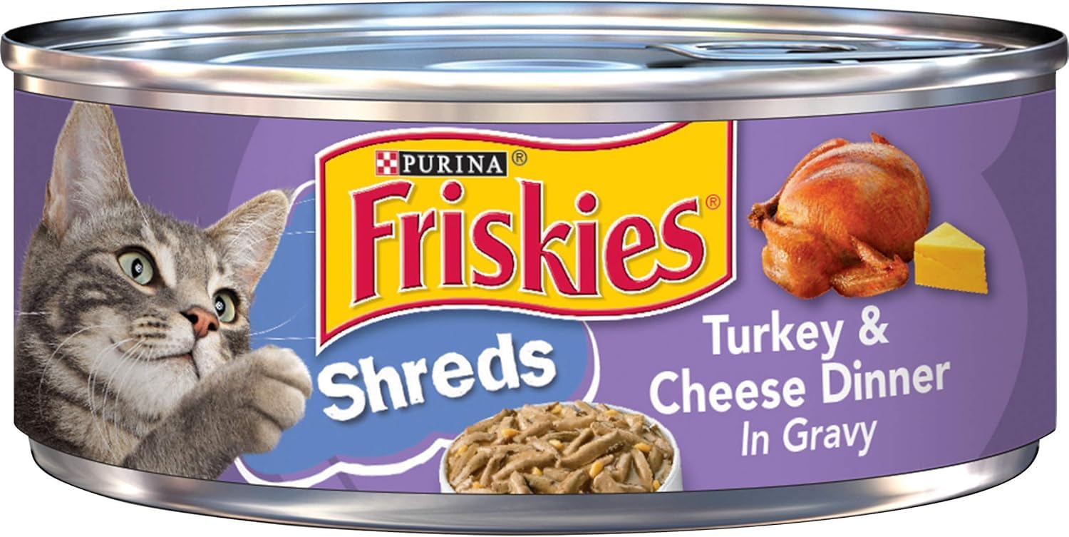 Friskies Savory Shreds Turkey and Cheese Wet Cat Food (5.5-oz can, case of 24)