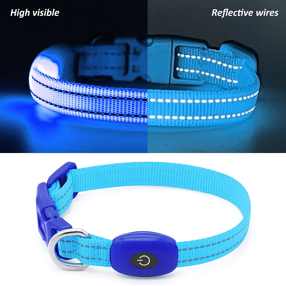 Illumifun Led Collar For Small Dog, Usb Rechargeable Dog Safety Collar Light, Adjustable Nylon Webbing Light Up Collar For Your Pups (Blue, X-Small)