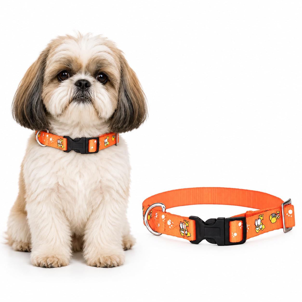 AdilS Nylon Paw Print Dog Collar With Adjustable Quick Release Buckle & DRing For Leashes, 0.75 Inch Width, Suitable For Extra 