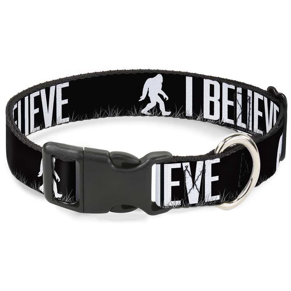 Buckle-Down 11-17 Bigfoot Silhouette I Believe Black/Gray/White Plastic Clip Collar, Medium