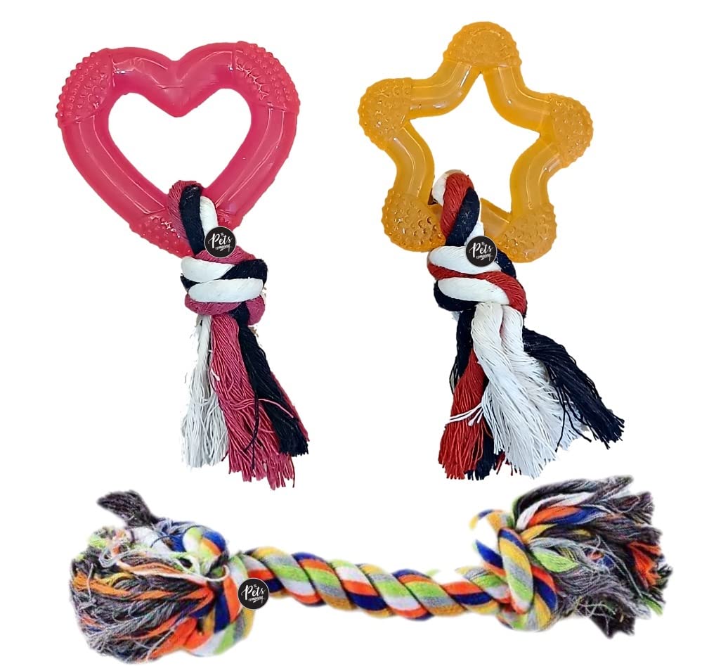 The Pets Company Heart, Star, 2 Knot Rope Puppy Chew Teething Toy Combo Of 3 For Playing And Teeth Cleaning Training