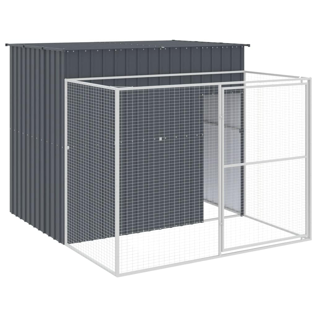 vidaXL Dog House with Run Anthracite 84.3x340.6x71.3 Galvanized Steel