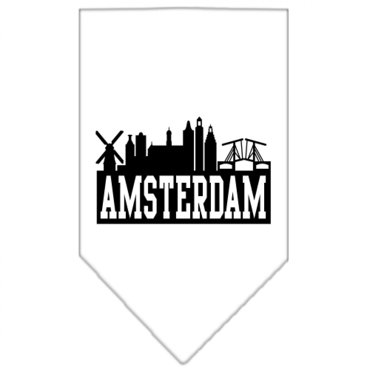 Pet and Dog Bandana Screen Printed, "Amsterdam Skyline" White Large