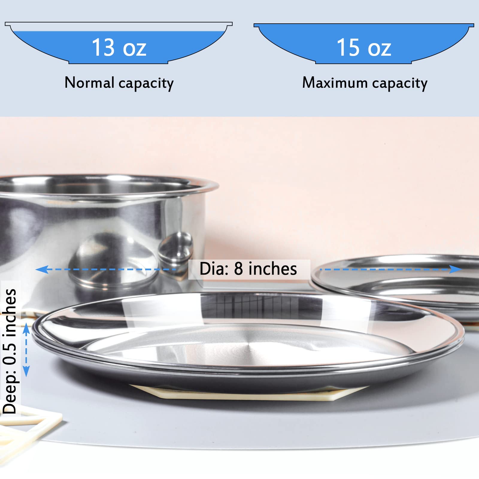 Stainless Steel Cat Dishes for Food and Water Bowls for Small and Medium Pets Relief of Whisker Fatigue -2 Sets Shallow Style