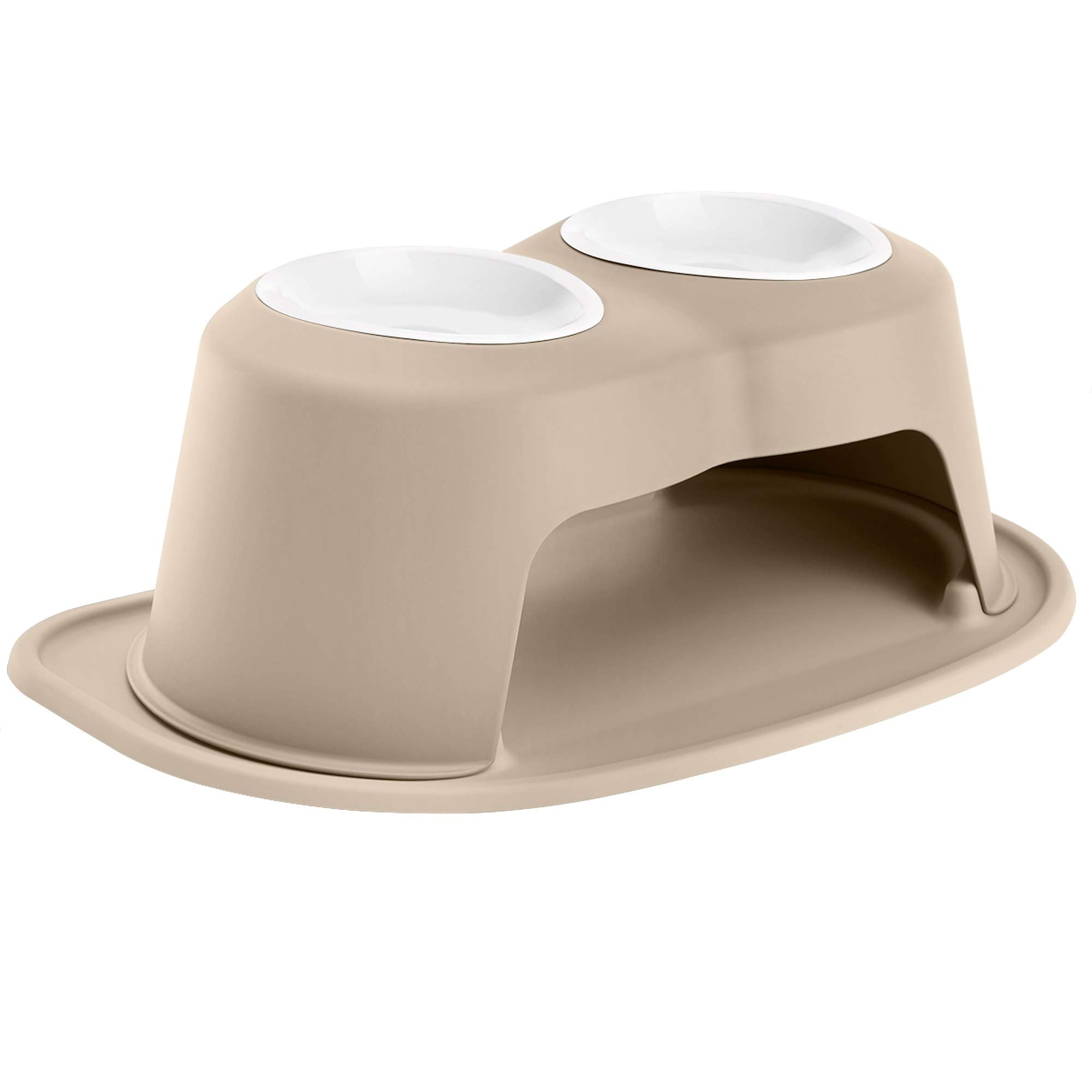 Weathertech Double High Pet Feeding System W/Plastic Dog/Cat Bowls - 8 High Stand Tan (Pdhc3208Tntn)