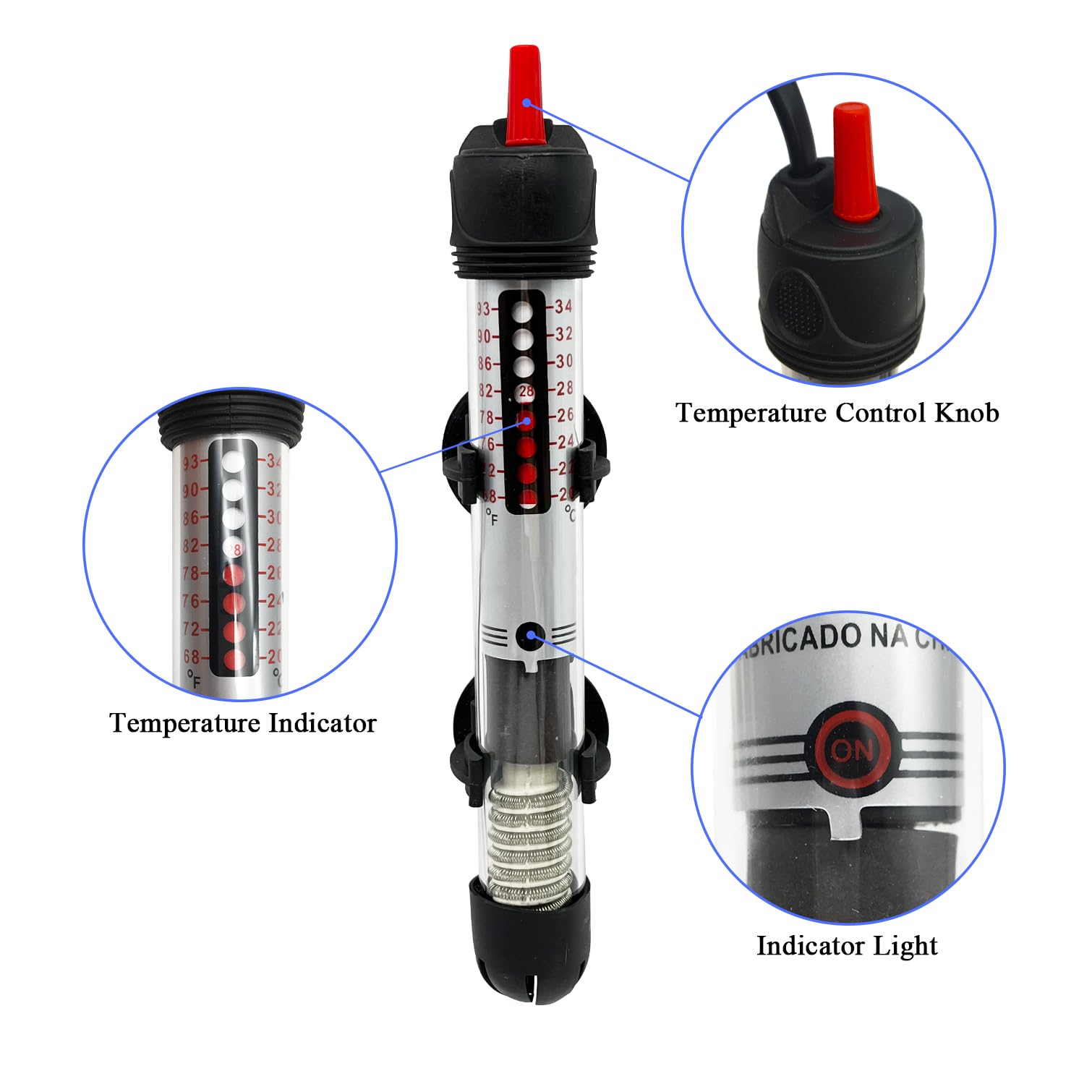 Fish Tank Aquarium Heater - Adjustable Temperature Submersible Thermostat Heater,25W/50W/100W/150W/200W/300W
