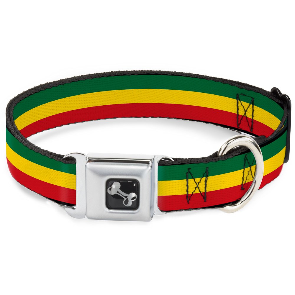 Buckle-Down Seatbelt Buckle Dog Collar - Rasta - 1' Wide - Fits 15-26' Neck - Large