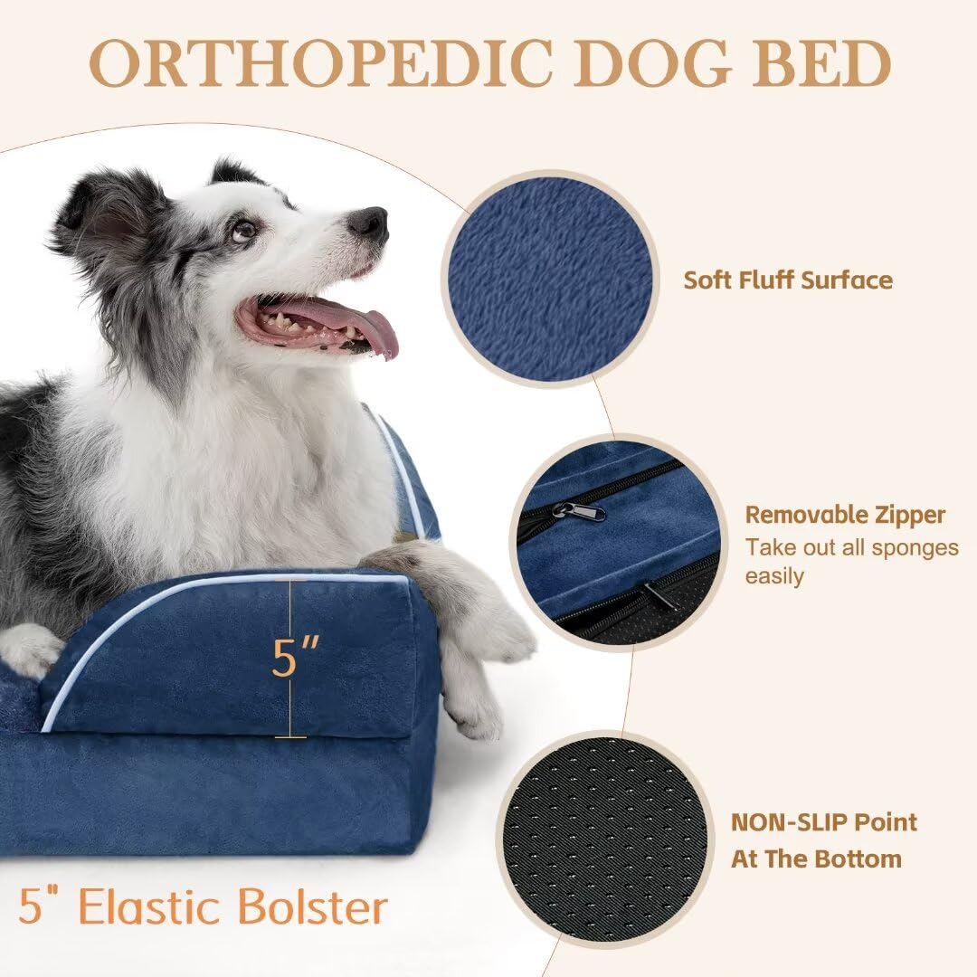 Comfort Expression Pv Washable Jumbo Dog Bed For Extra Large Dogs, Waterproof Orthopedic Dog Bed, Jumbo Breed Dog Bed Sofa With Removable Cover & Non-Slip Bottom(Jumbo,Navy Blue)