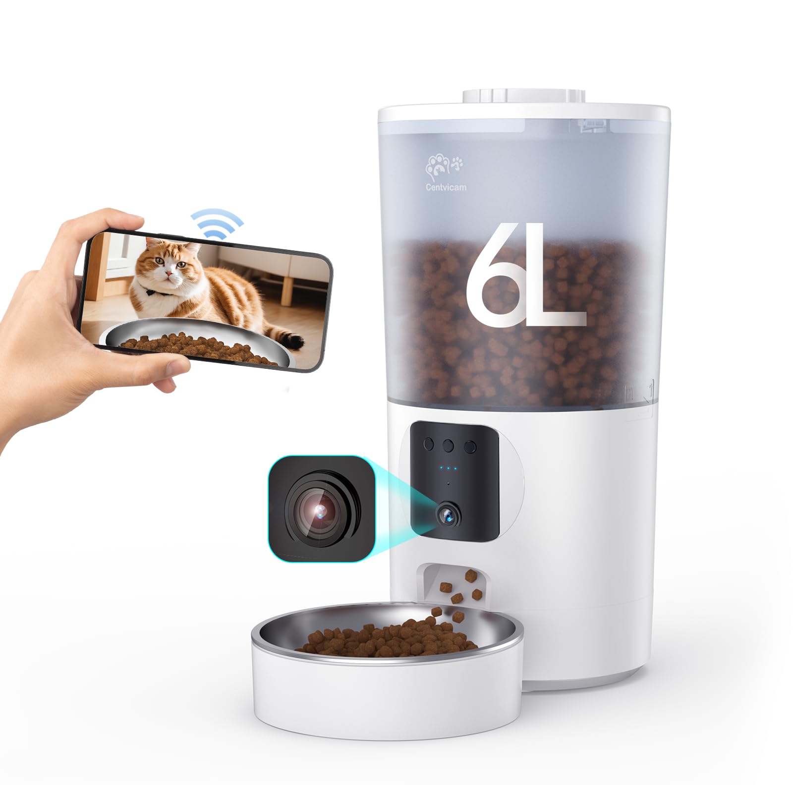 6L Automatic Cat Feeder with 1080P APP Two-Way Audio 5G WiFi,App Control, 6L Food Storage, Motion Alert, Smart Pet Feeder for Ca