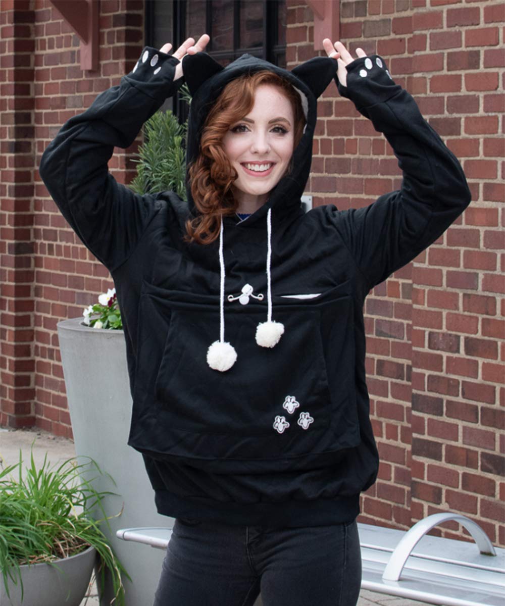 Unisex Big Pouch Hoodie Long Sleeve Pet Dog Holder Carrier Sweatshirt Black