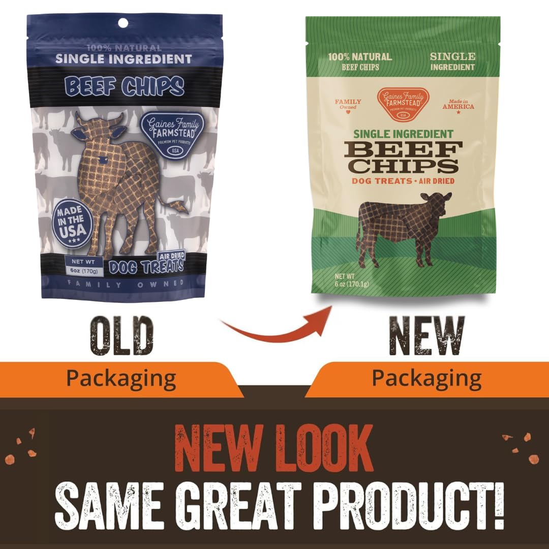Gaines Family Farmstead Beef Chips for Dogs - 6 oz Natural High-Protein Chews, Grain-Free Treats Made in USA