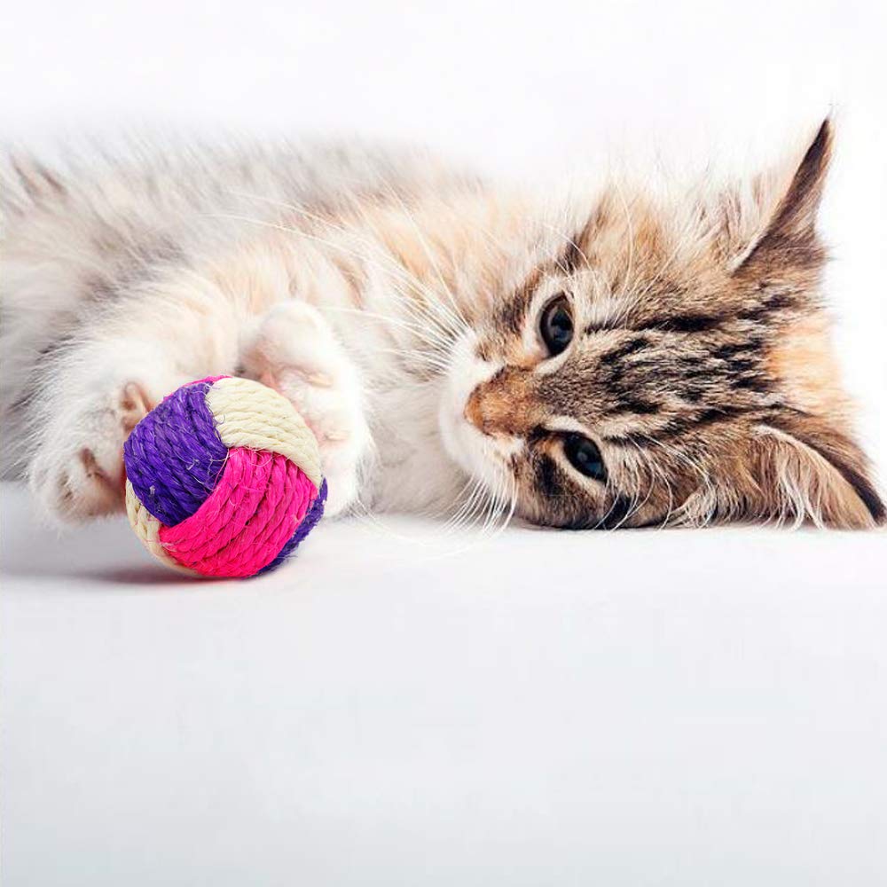 Suntrade 3Pcs Cat Toy Sisal Ball Pet Scratching Ball Chew Eco-Friendly Toy Pets Interactive Toy Bite And Wear Resistant(Random Color)