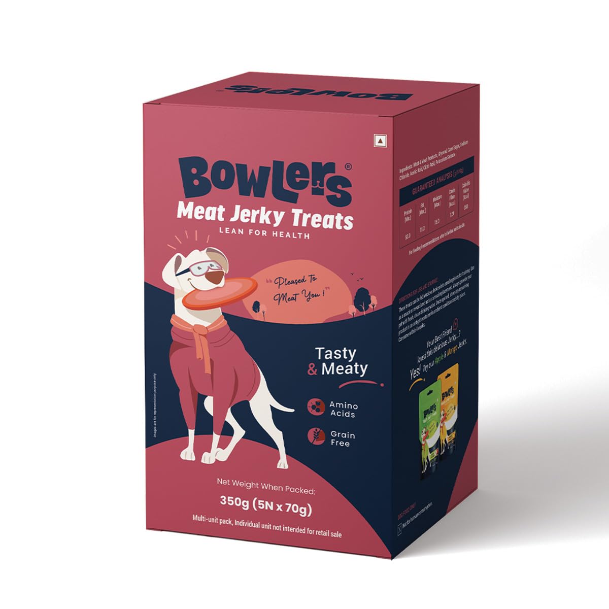 Bowlers Dog Treats Meat Jerky| 70g (Pack of 5) | High on Protien |Low in Fat | Grain Free | Handmade Treats