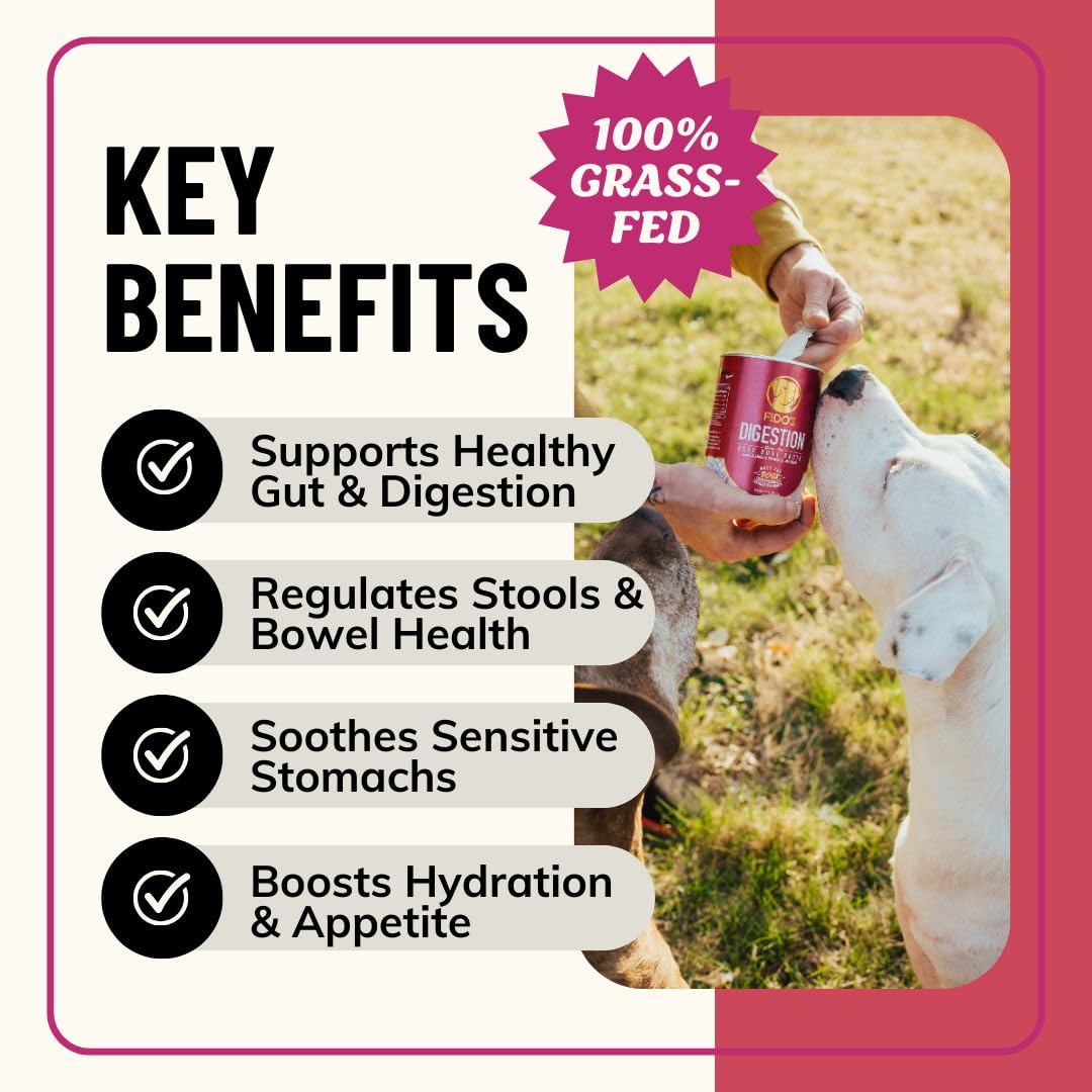 Fidos Digestion Bone Broth for Dogs - Grass-Fed Beef Bone Broth Powder & Organic Herbs - Supports Digestion & Gut Health - Dog