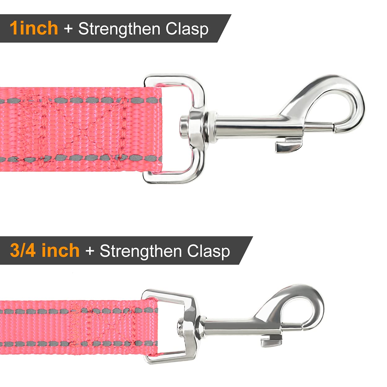 Joytale Double-Sided Reflective Dog Leash, 6 Ft/5 Ft/4 Ft, Padded Handle Nylon Dogs Leashes For Small & Medium Dogs Walking, Pink, 4Ft