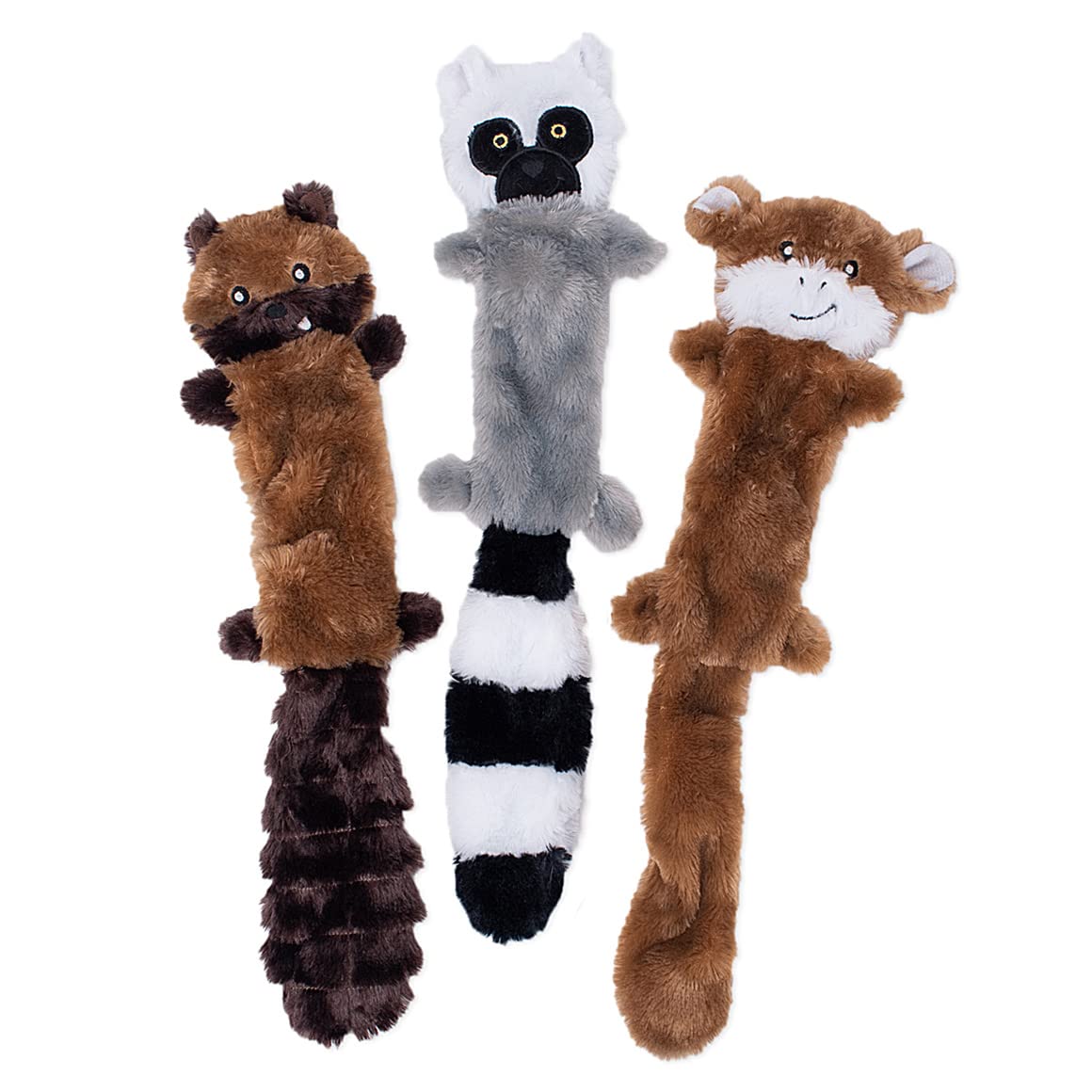 ZippyPaws Skinny Peltz - Chipmunk, Lemur, Monkey - No Stuffing Squeaky Dog Toys, Unstuffed Chew Toy for Small & Medium Breeds, B