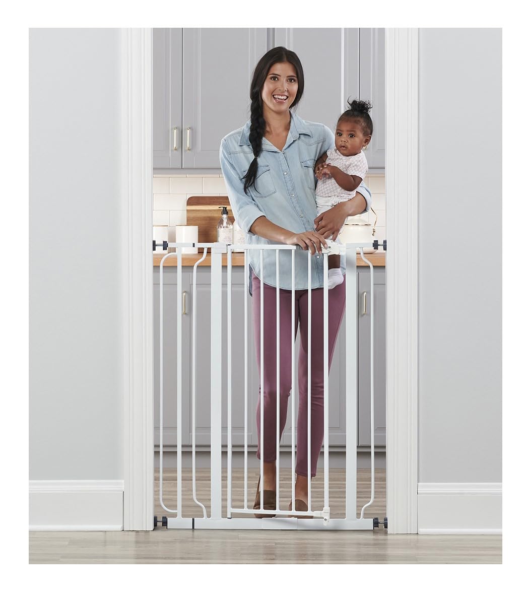 Regalo Easy Step 36' Extra Tall Walk Thru Baby Gate, Includes 4-Inch Extension Kit, 4 Pack Of Pressure Mount Kit And 4 Pack Wall Cups And Mounting Kit, White