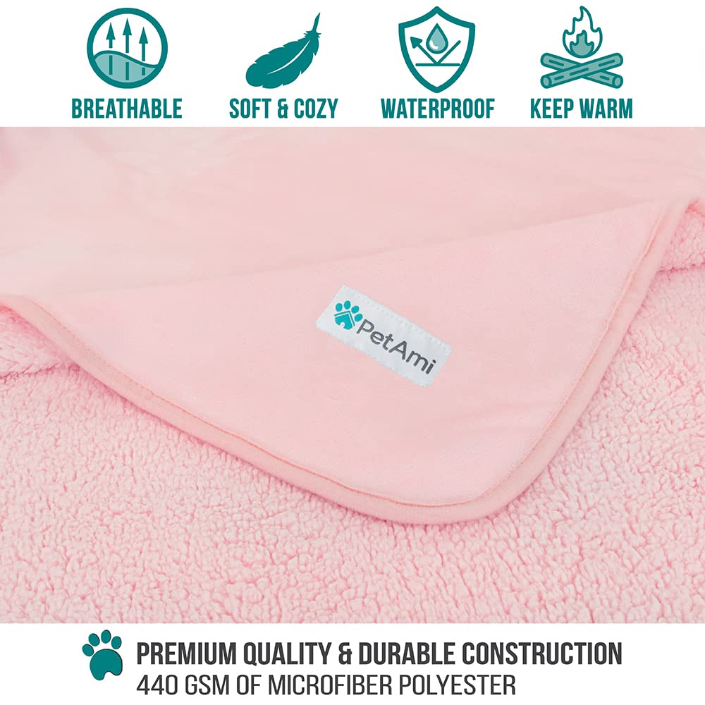 Petami Waterproof Dog Blanket For Small Medium Dogs, Pee Proof Pet Blanket Sherpa Fleece Couch Cover, Reversible Cat Throw Bed Sofa Protector, Soft Plush Washable Pad (Medium 29X40, Pink)