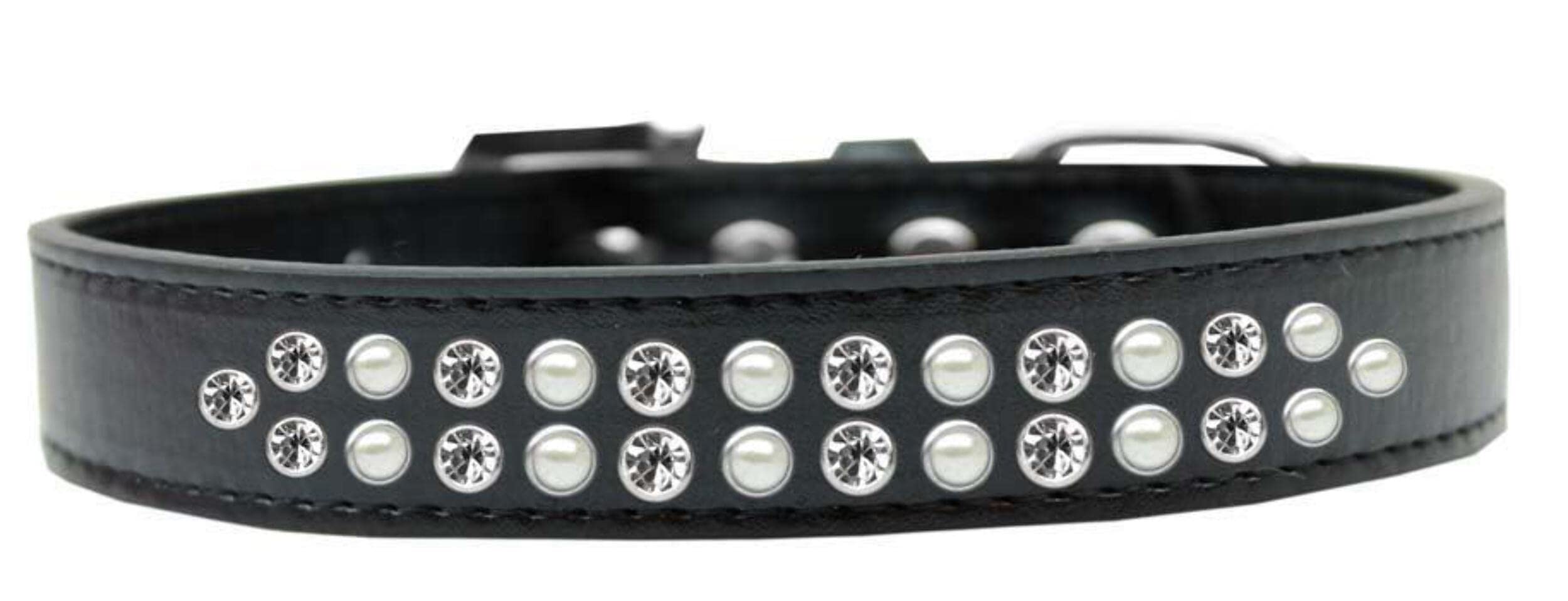 Mirage Pet Products Two Row Pearl and Clear Crystal Red Dog Collar, Size 20