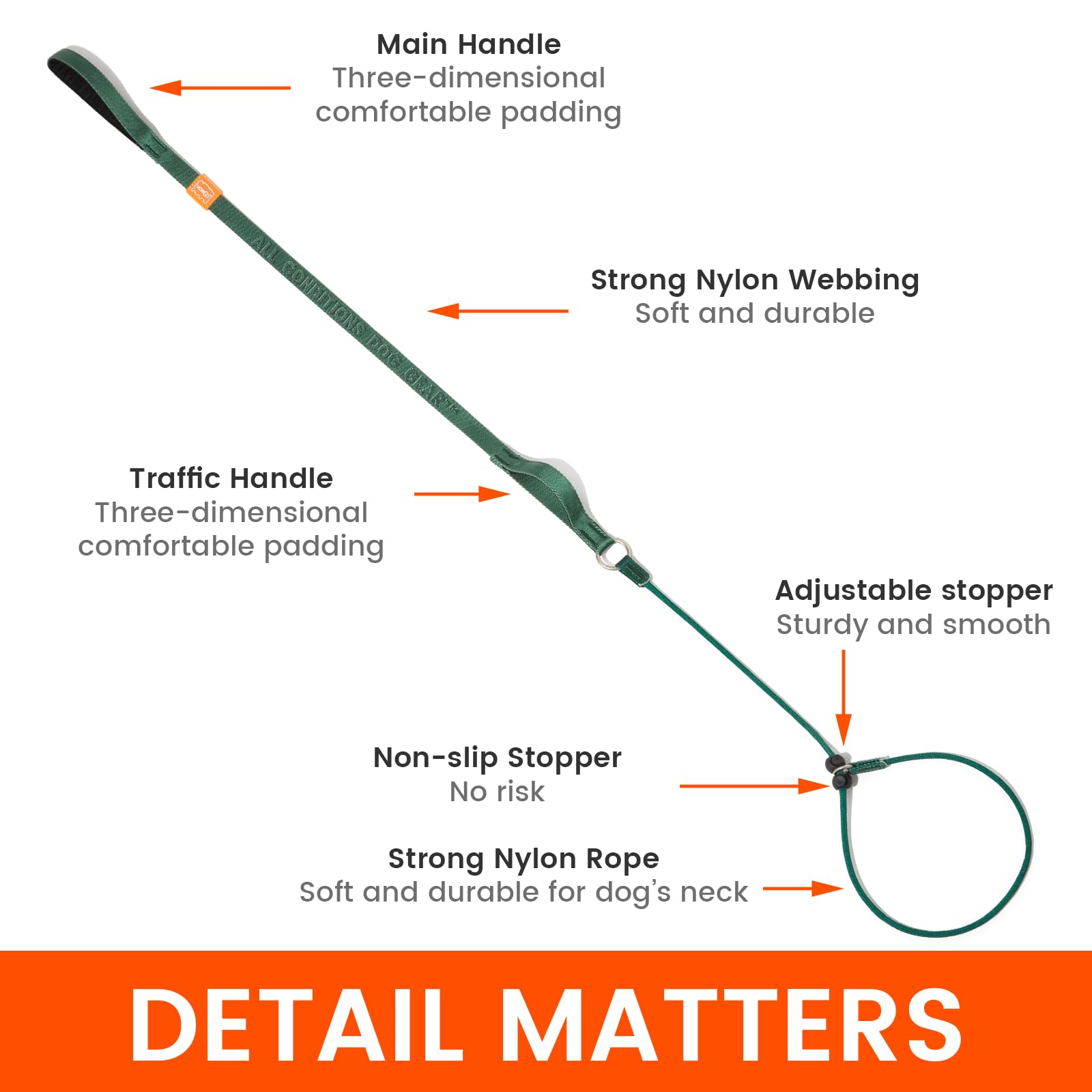HOWGO Dog Slip Lead - Heavy Duty Nylon Training Leash, 5FT, Mint Green, No-Pull Design, Padded Handle, for All Breeds