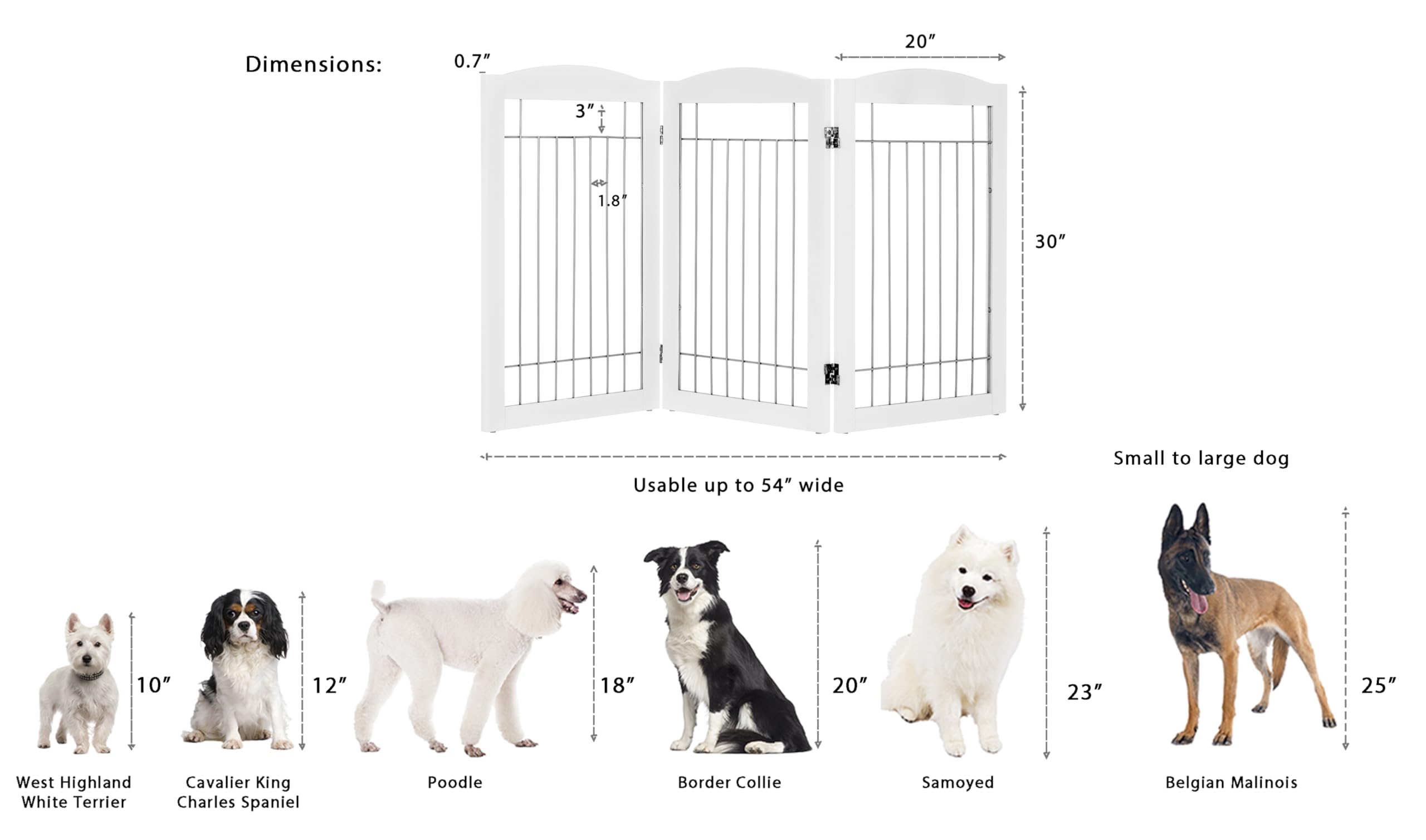 Spirich Freestanding Wire Pet Gate - 3 Panels, 60"W x 30"H, Sliver Wood, Extra Wide Dog Safety Gate for Doorways & Stairs