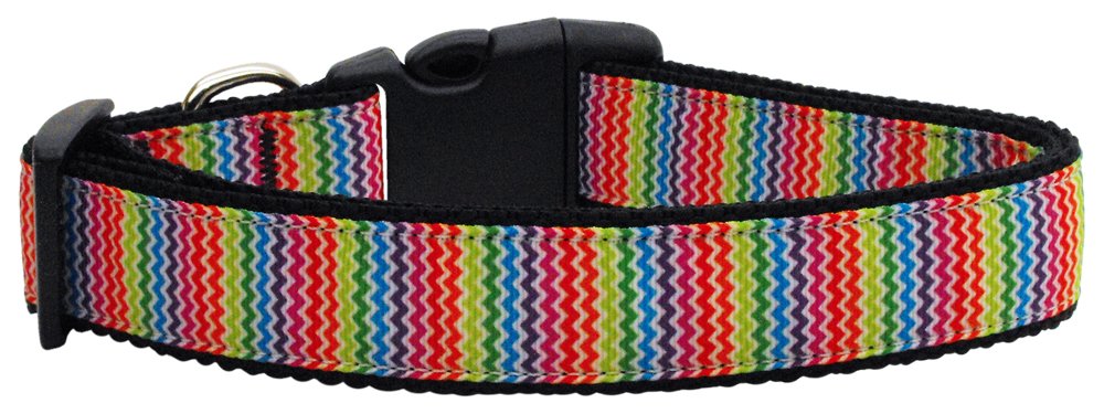 Mirage Pet Products Zigzaggy Rainbow Nylon Ribbon Dog Collar, Large