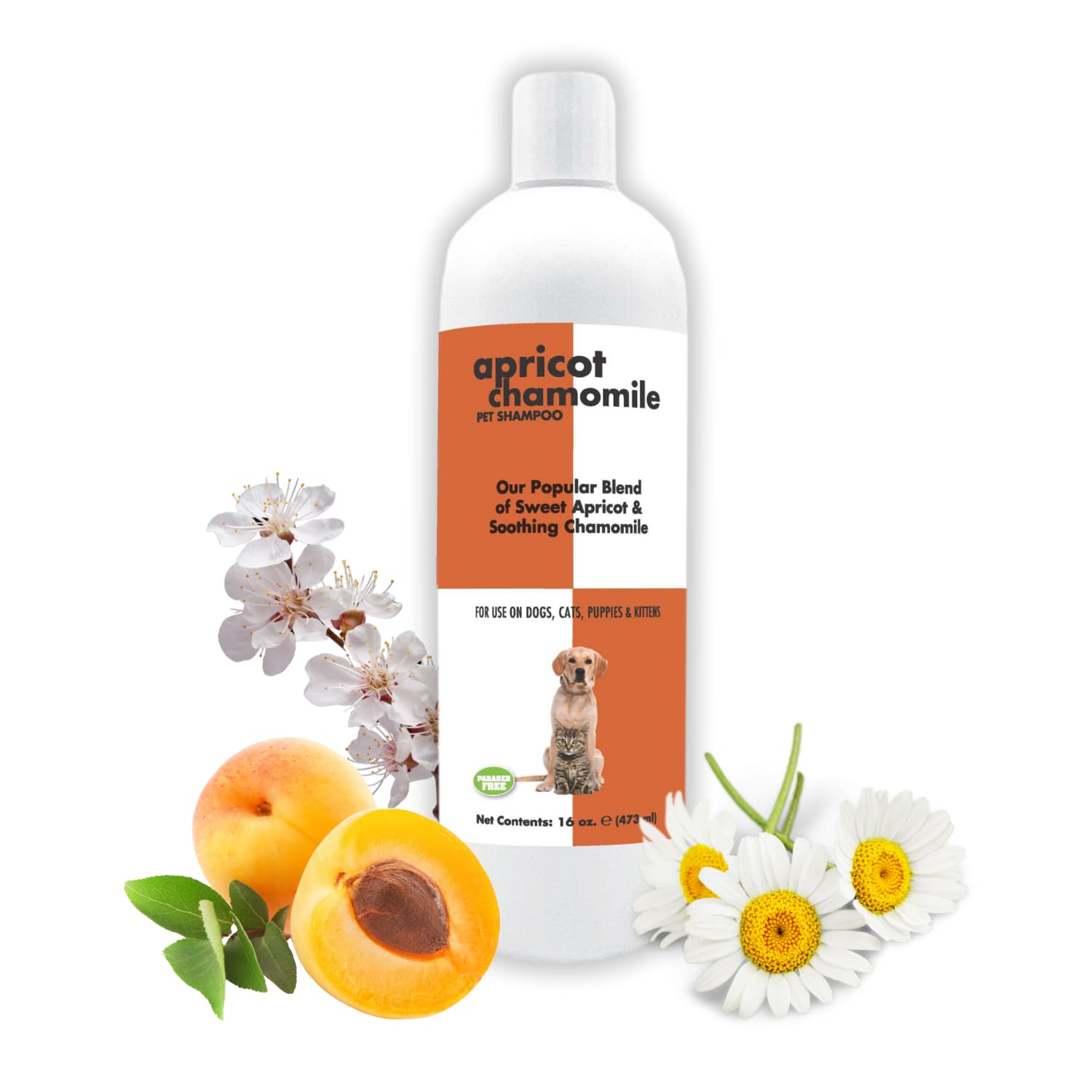 Apricot Chamomile Pet Shampoo for Dogs & Cats 16 oz. | Cruelty-Free | Paraben-Free | Biodegradable and Non-Toxic | Made in The U