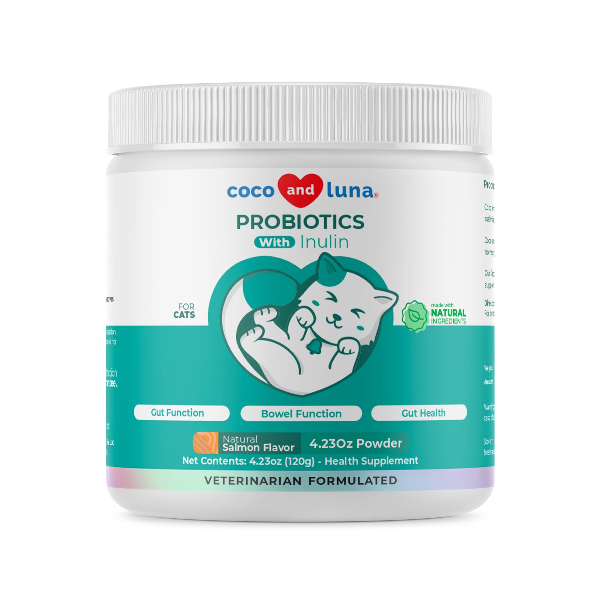 Probiotics for Cats - 4.23oz/120g Powder - Cat Probiotics and Digestive Enzymes, Probiotics Powder, Promotes Healthy Stomach and