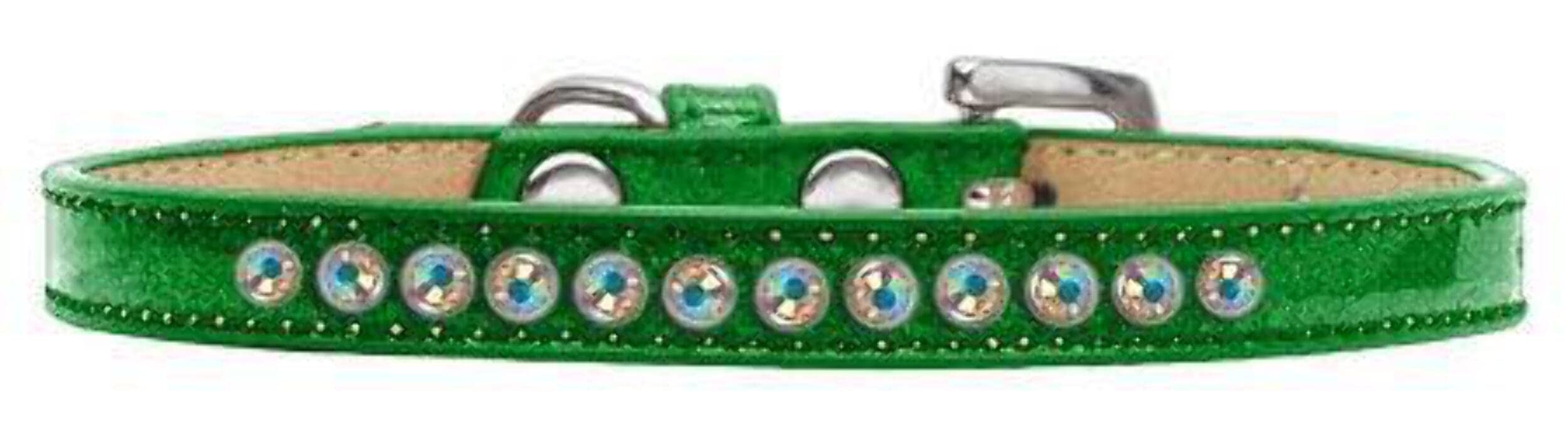 Dog, Puppy and Pet Ice Cream Collar, Aurora Borealis Crystal Rimsets Emerald Green 10