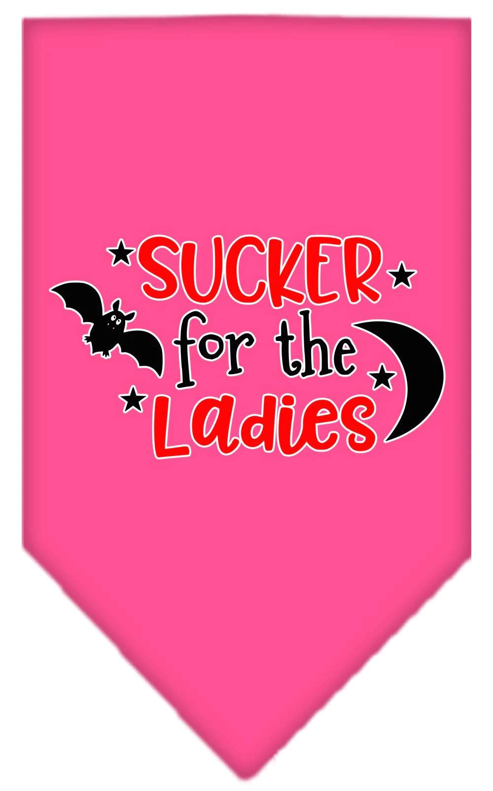 Halloween Pet and Dog Bandana Screen Printed, "Sucker For The Ladies" Bright Pink Large