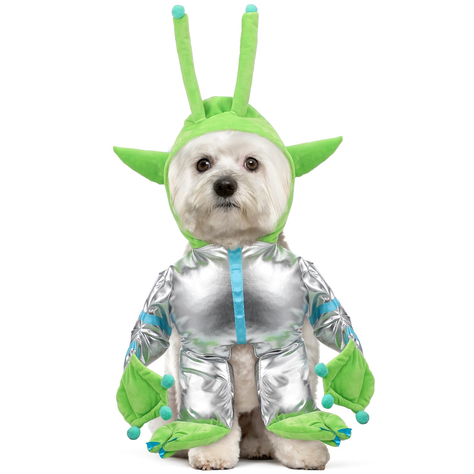 Huhumy Green Alien Costume for Small Dog, Medium Dog Halloween Astronaut Outfits Alien Pet Costume Cute Hooded with Reflective O