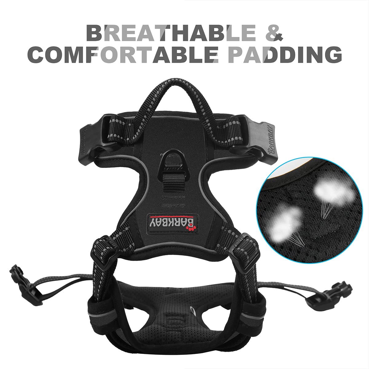 Barkbay No Pull Dog Harness Front Clip Heavy Duty Reflective Easy Control Handle For Large Dog Walking(Black,S)