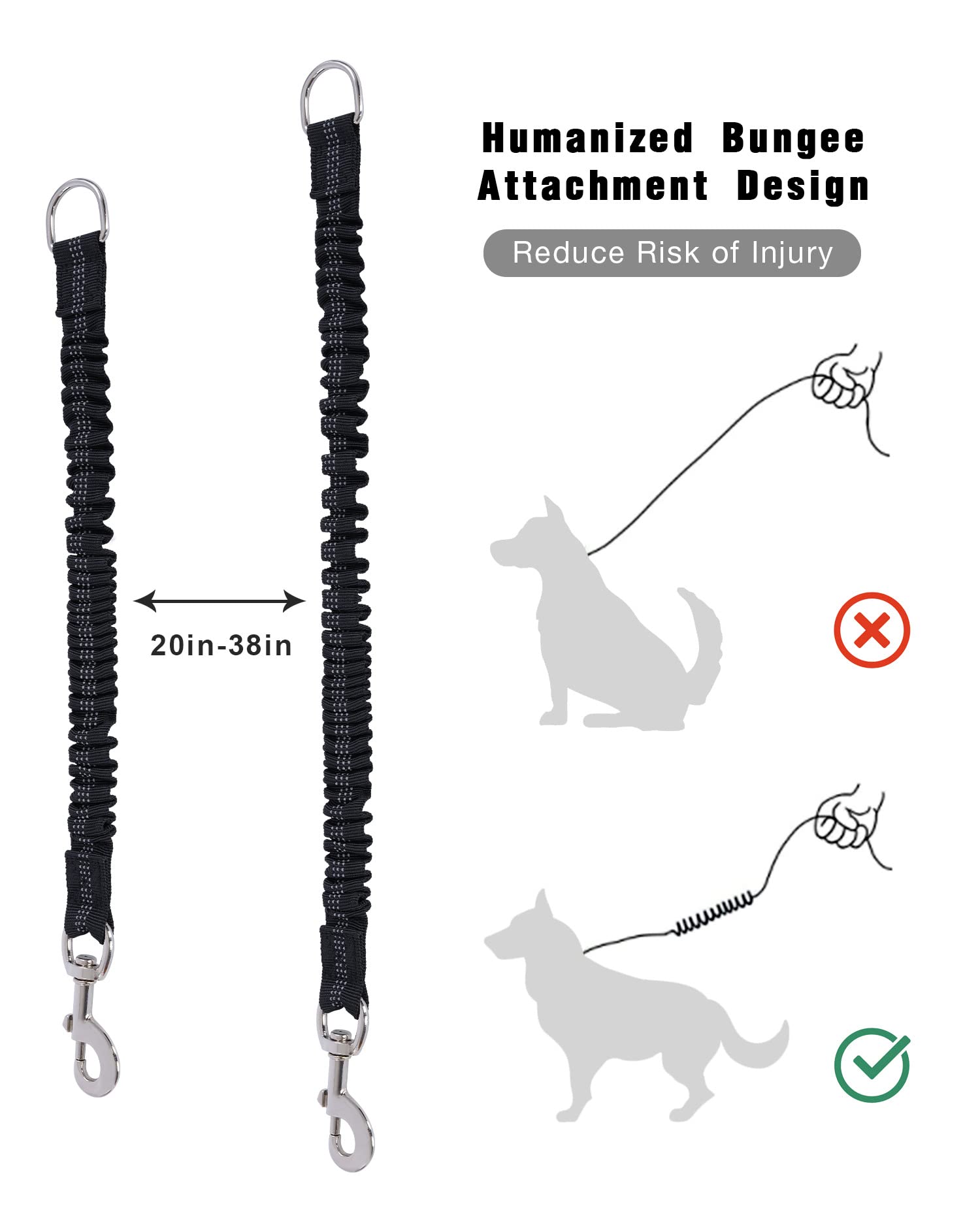 Long Dog Leash With Reflective Threads 15Ft 20Ft 30Ft 50Ft,Heavy Duty Bungee Dog Leashes For Small Medium Large Breed Dogs,Shock Absorbing Training Leash For Walking,Hunting,Camping&Yard