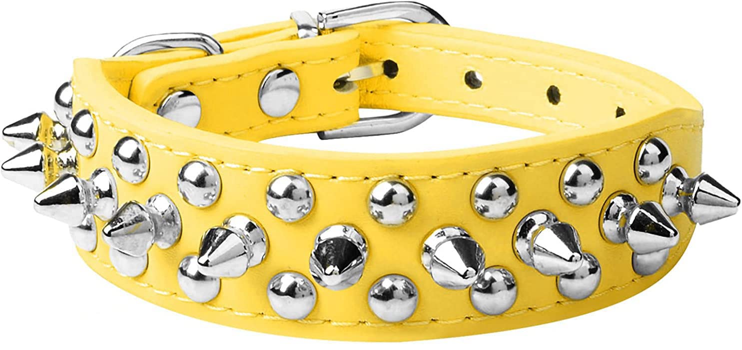 haoyueer Spiked Dog Collar Soft Pu Leather Mushrooms Rivet Spike Studded Puppy Adjustable Pet Collars for Small Breeds (XS, Yell