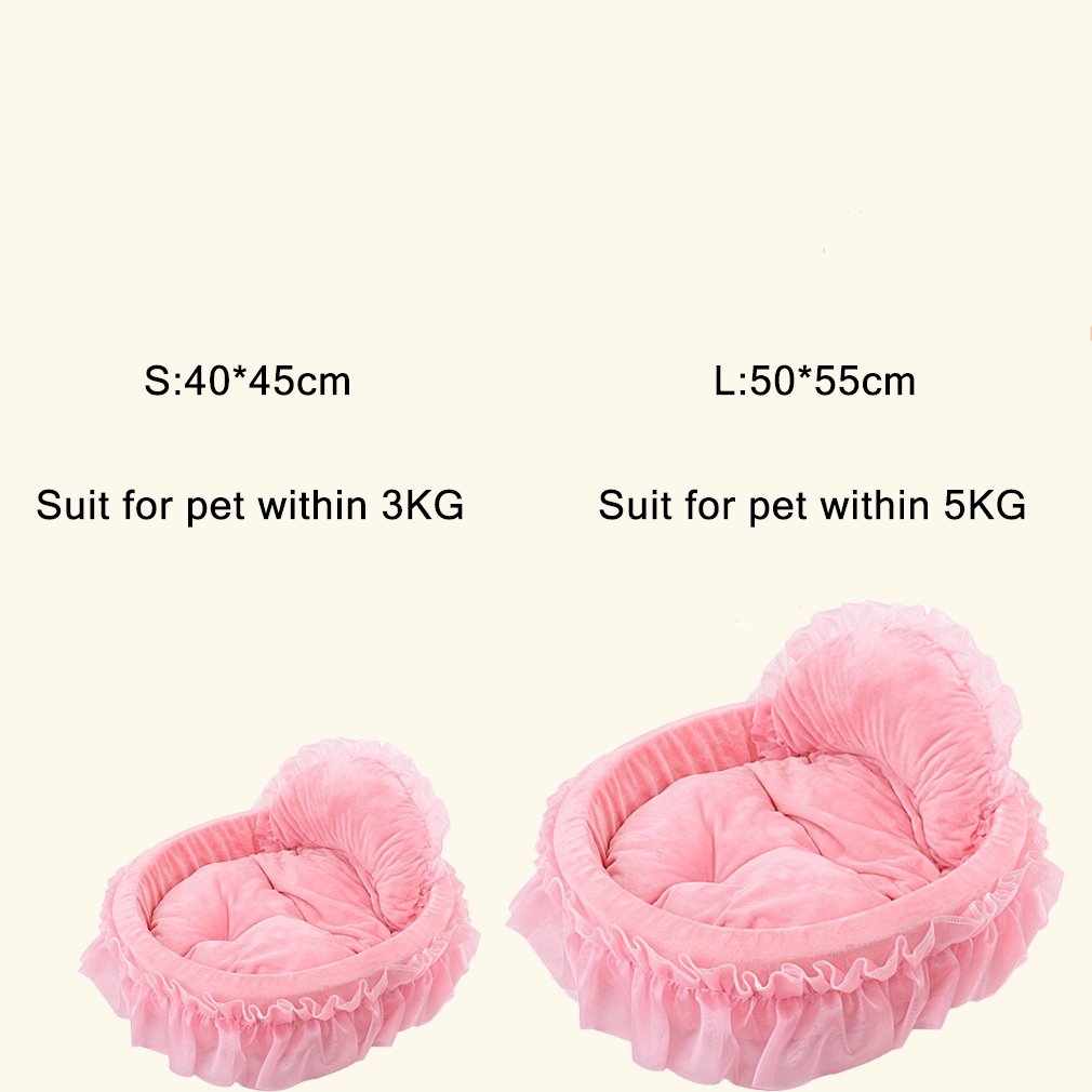 Wysbaoshu Cute Princess Pet Bed Bow-Tie Lace Cat Sofa Soft Plush Small Dog Cushion Bed Kitten Puppy Round Beds (S, Pink)