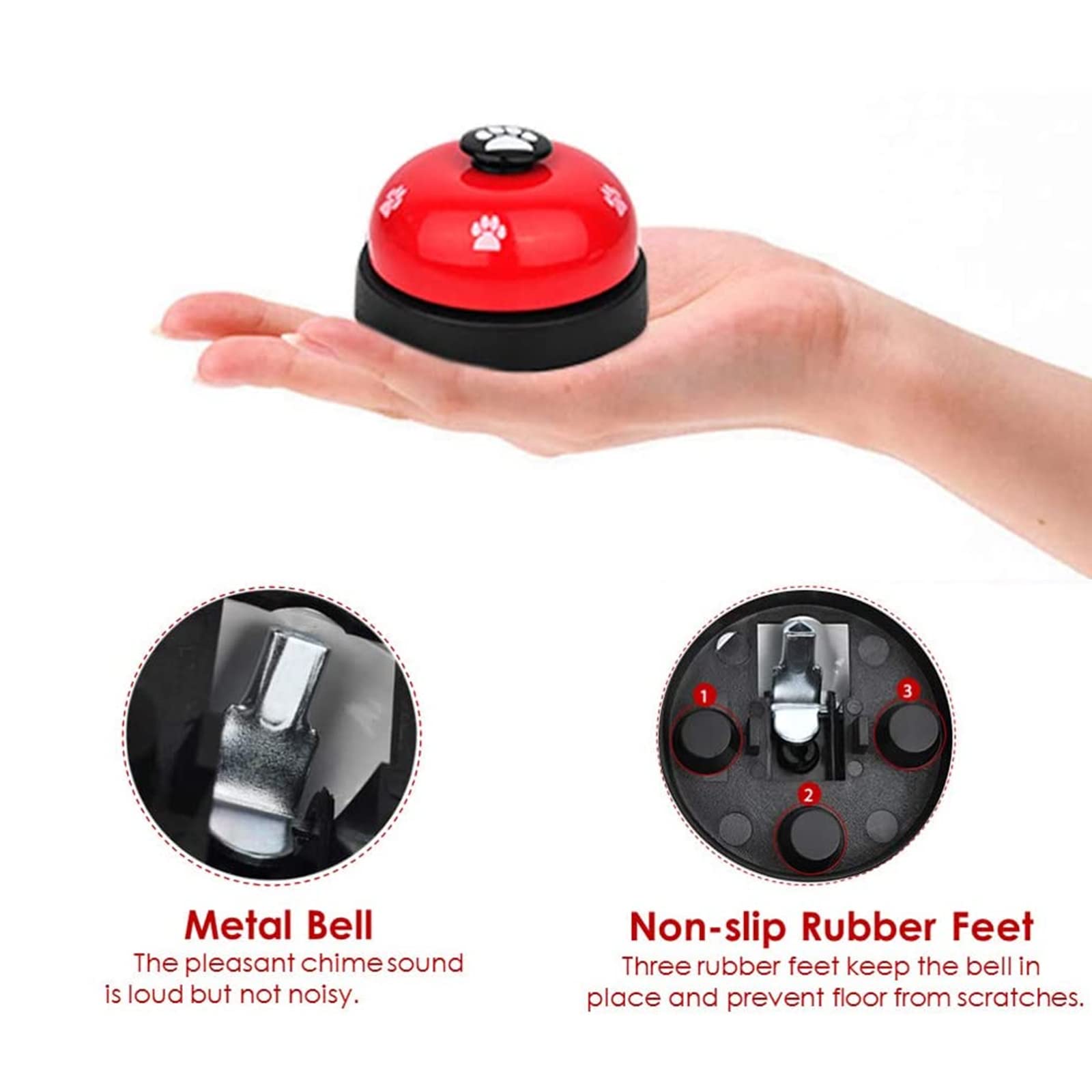 Slowton Dog Doorbells, 2 Pack Metal Bell Dog Training With Non Skid Rubber Bottoms Dog Door Bell For Potty Training Clear Ring Pet Tool Communication Device For Small Dogs Cats (Red+White)