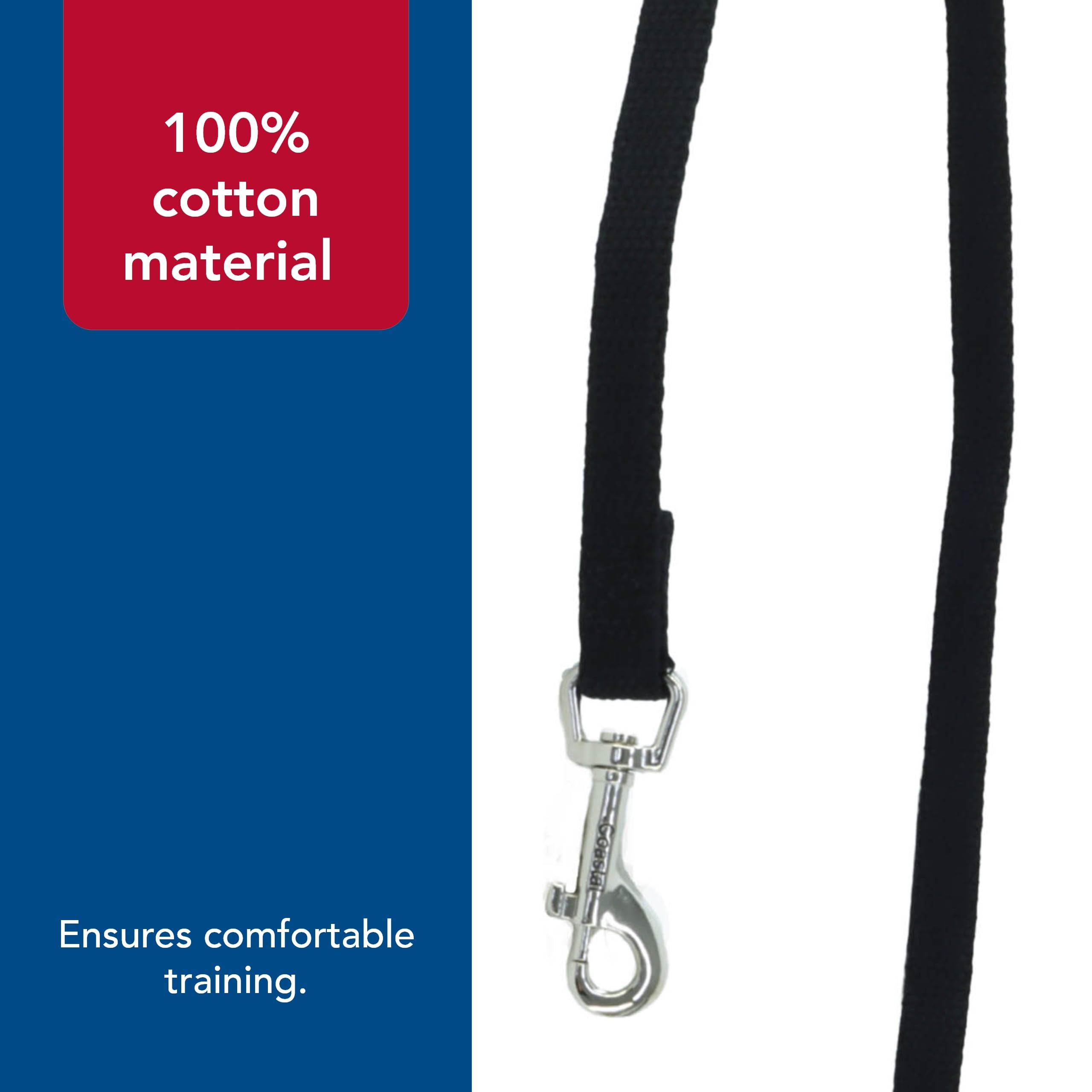 Coastal Pet Train Right Cotton Web Dog Training Leash - 100% Cotton - Durable Dog Walking Leash - For Puppies - Quality Training Supplies - Black, 5/8' X 10'