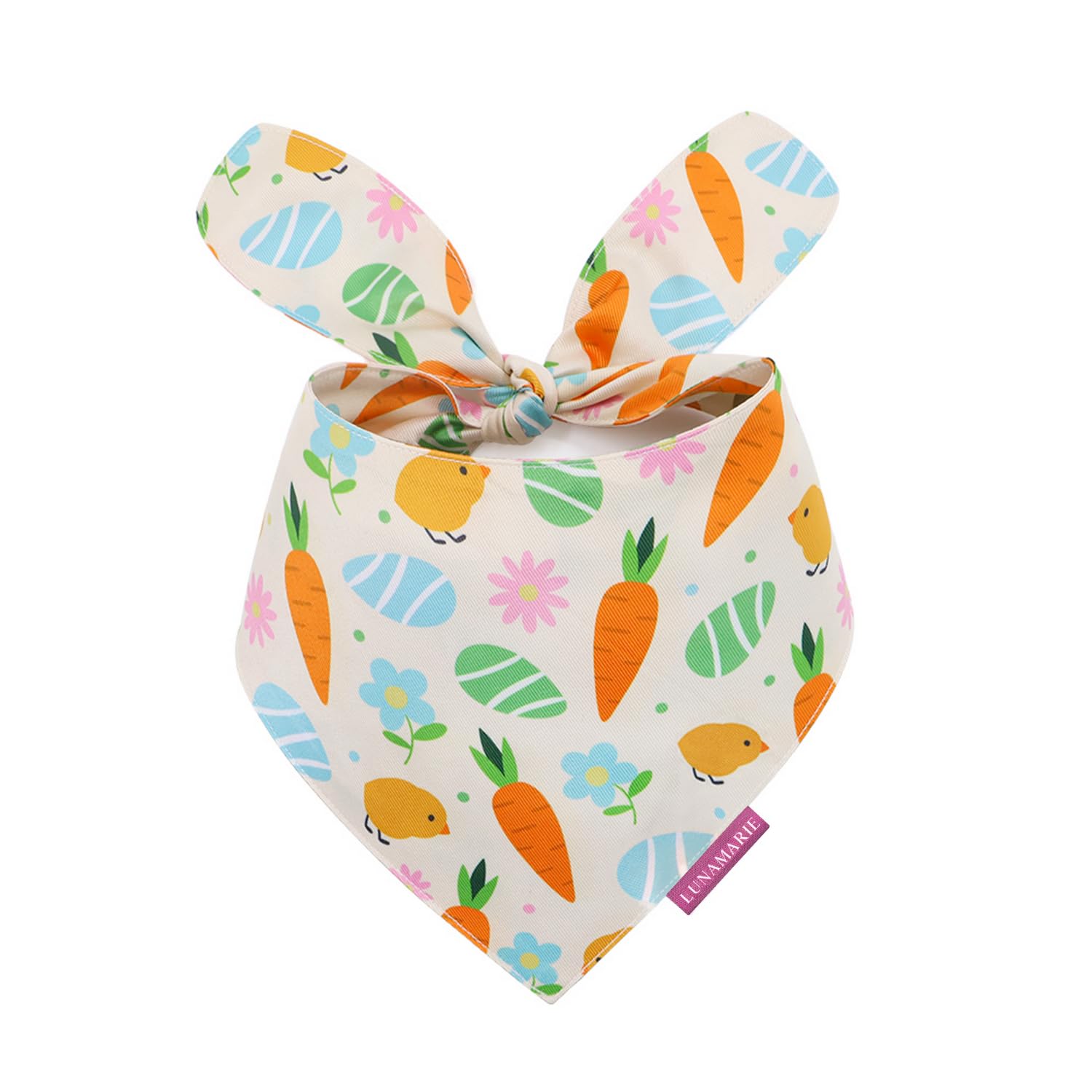 Lunamarie - Luxury Pet Birthday Bandanas -Premium & Silky Poly Fabric | 100% Handmade | Custom Shape Dual Layered (Easter Garden