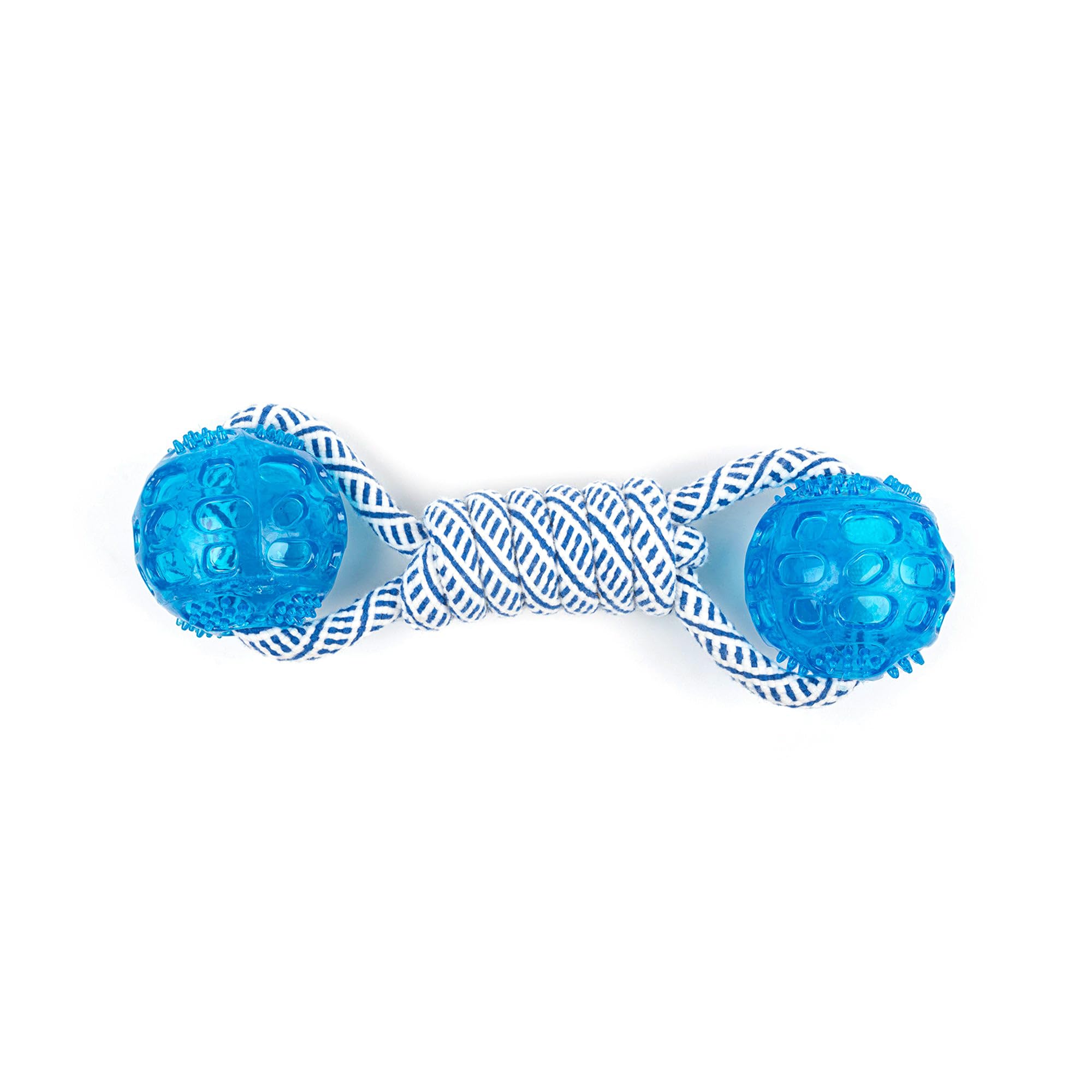 Heads Up For Tails Tail Lover Co. Dumbbell With 2 Balls Rope Dog Toy  Navy & White